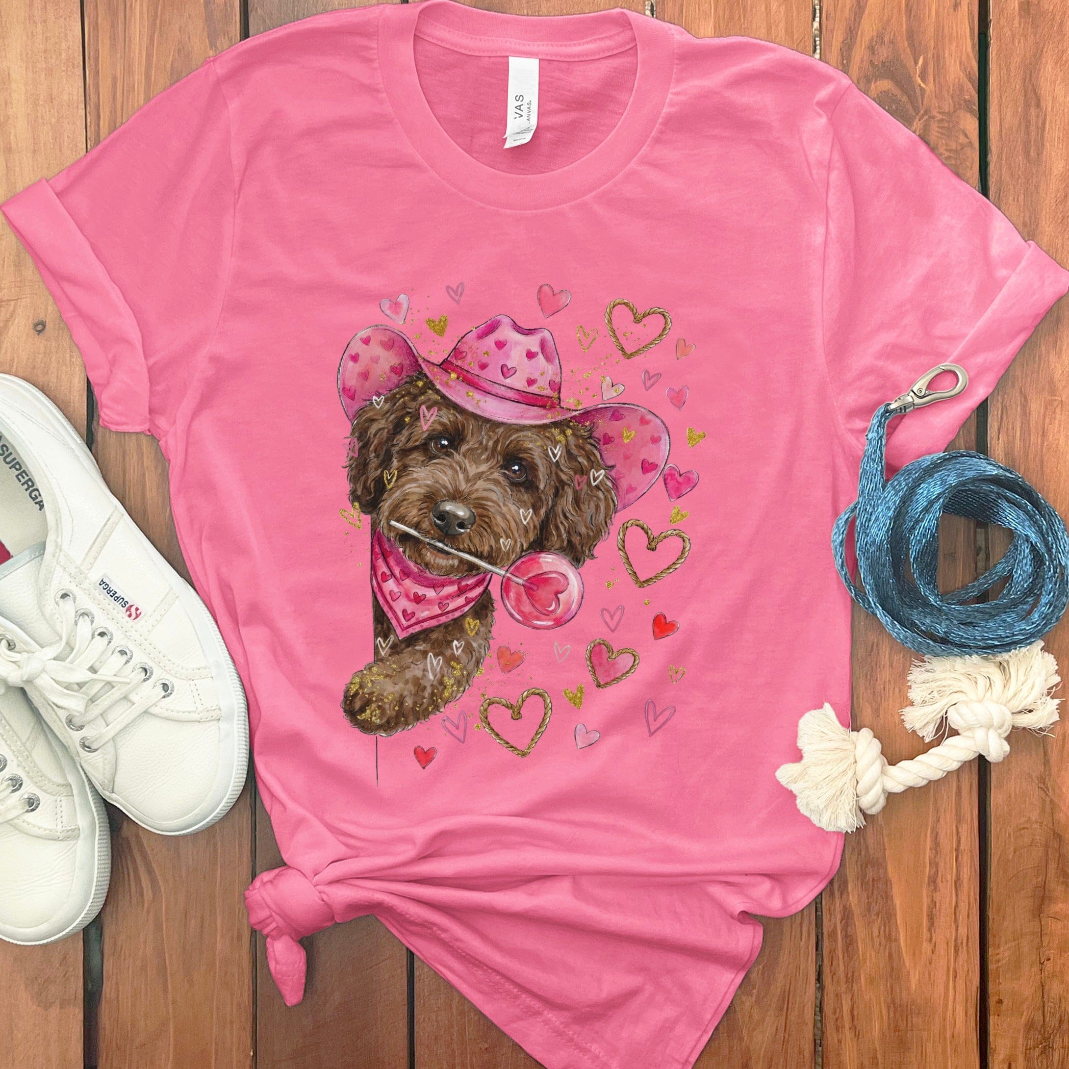 Chocolate Doodle Valentine Cowboy T-Shirt in Charity Pink / S by Puppy Jo
