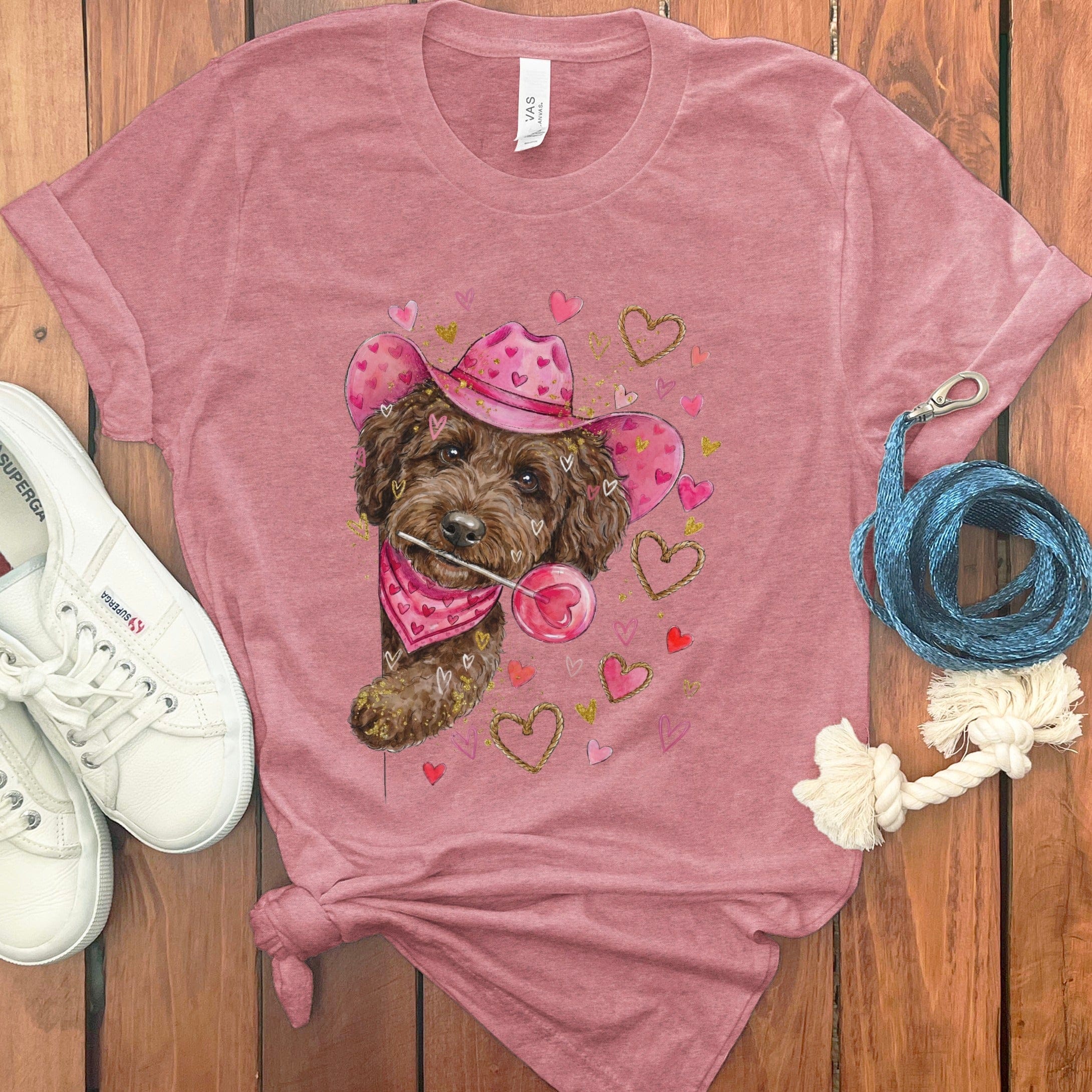 Chocolate Doodle Valentine Cowboy T-Shirt in Heather Mauve / S by Puppy Jo
