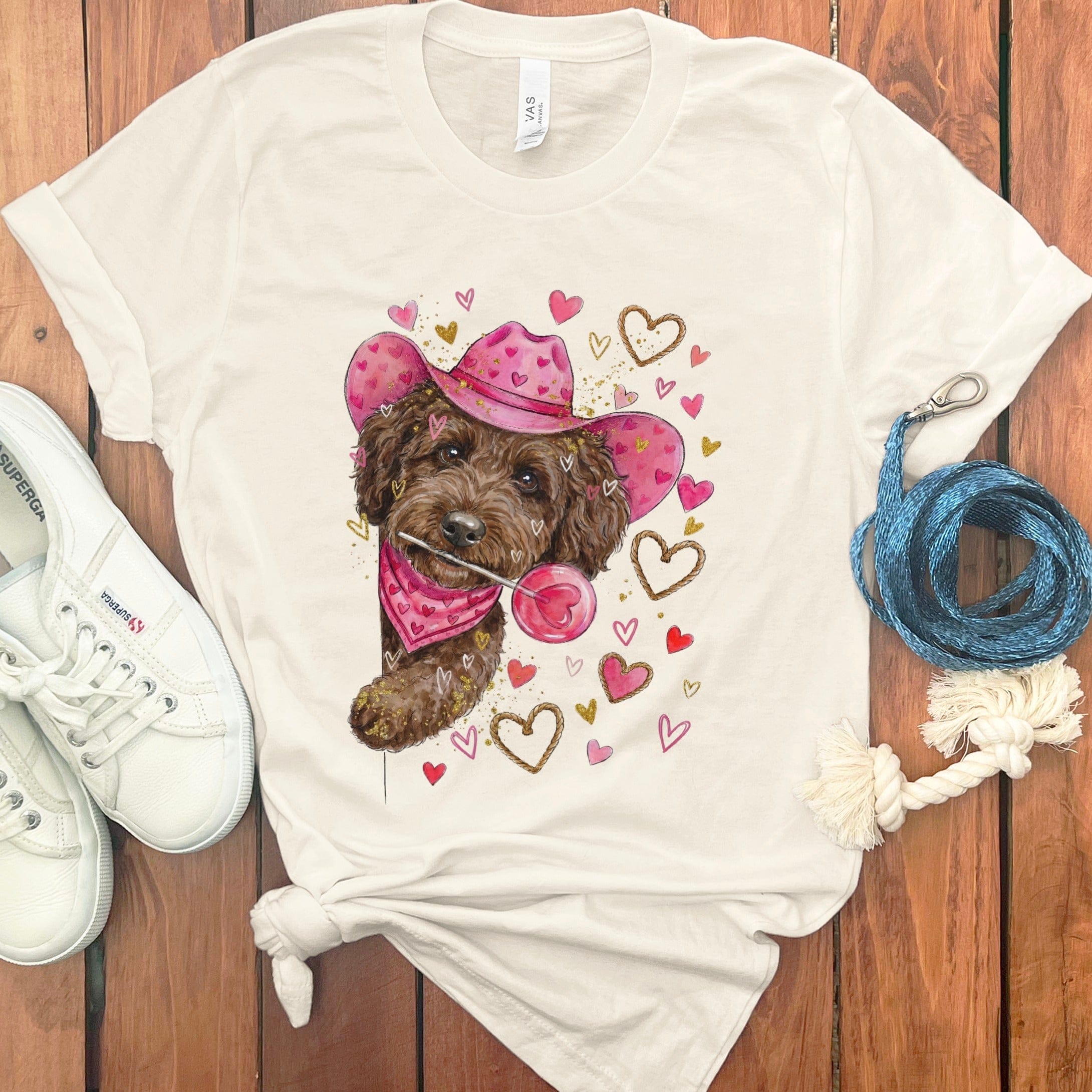 Chocolate Doodle Valentine Cowboy T-Shirt in Natural / S by Puppy Jo