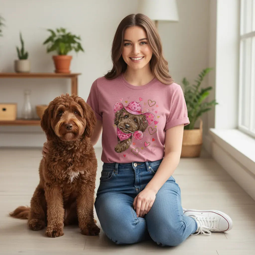 Chocolate Doodle Valentine Cowboy T-Shirt in by Puppy Jo