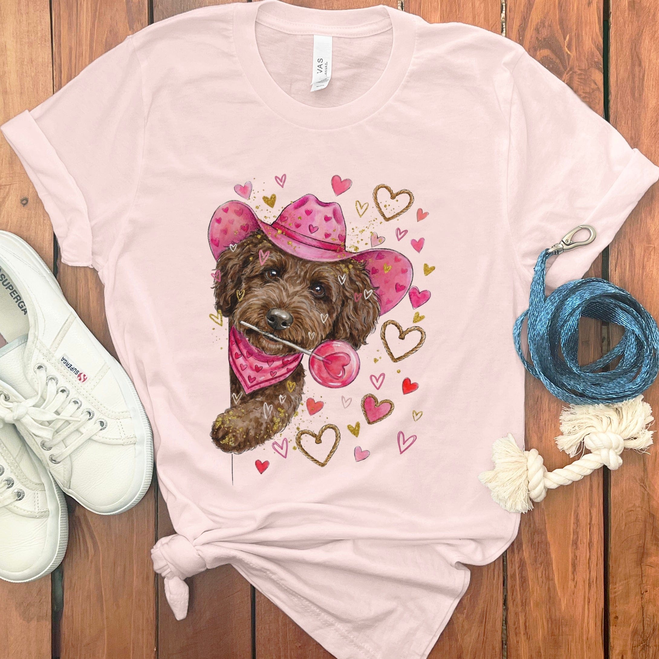 Chocolate Doodle Valentine Cowboy T-Shirt in Soft Pink / S by Puppy Jo