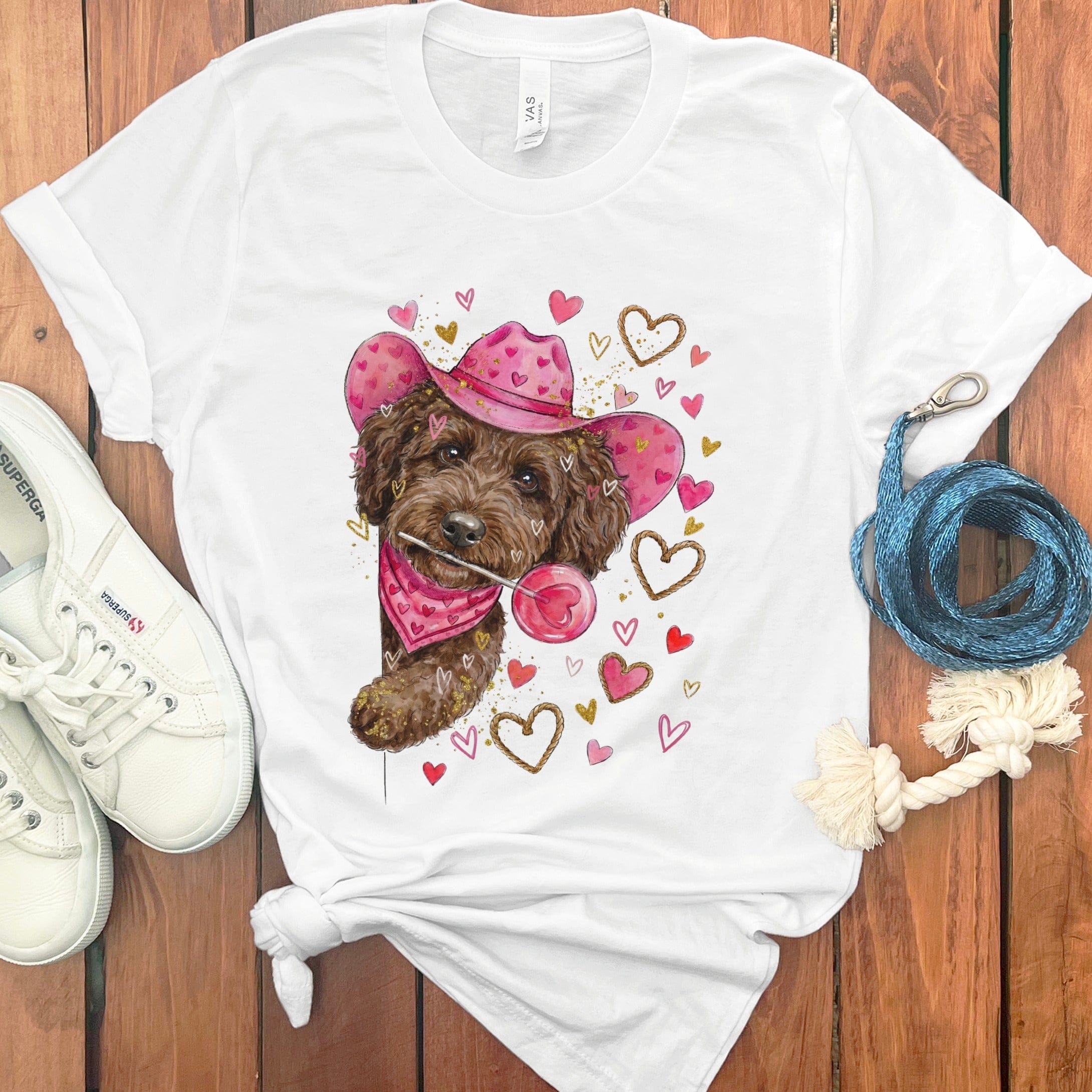 Chocolate Doodle Valentine Cowboy T-Shirt in White / S by Puppy Jo