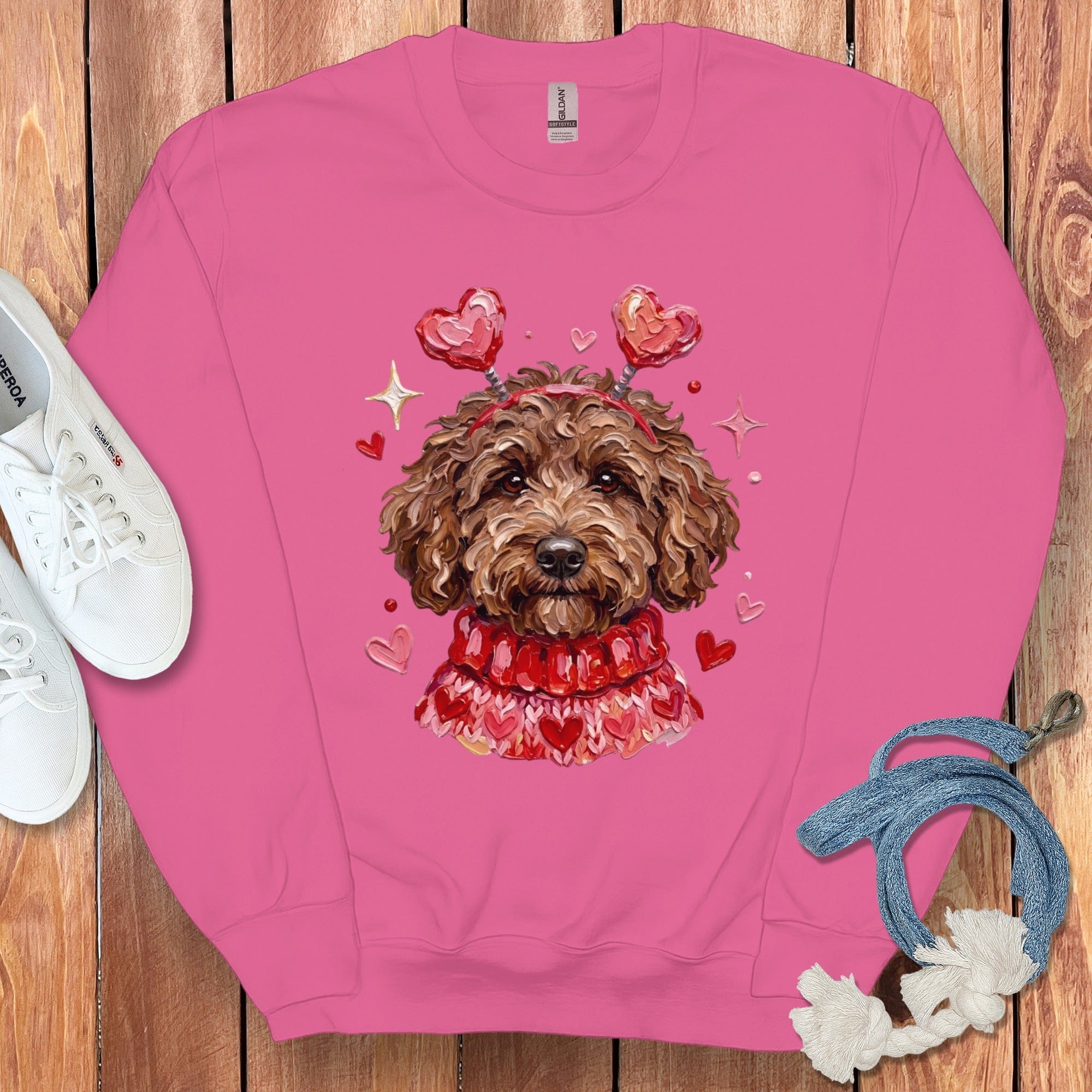 Chocolate Doodle Valentine Sweatshirt in Heliconia / S by Puppy Jo