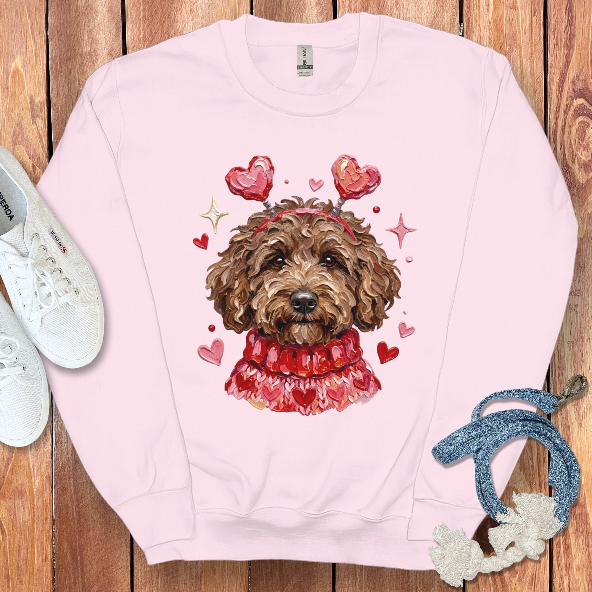 Chocolate Doodle Valentine Sweatshirt in Light Pink / S by Puppy Jo