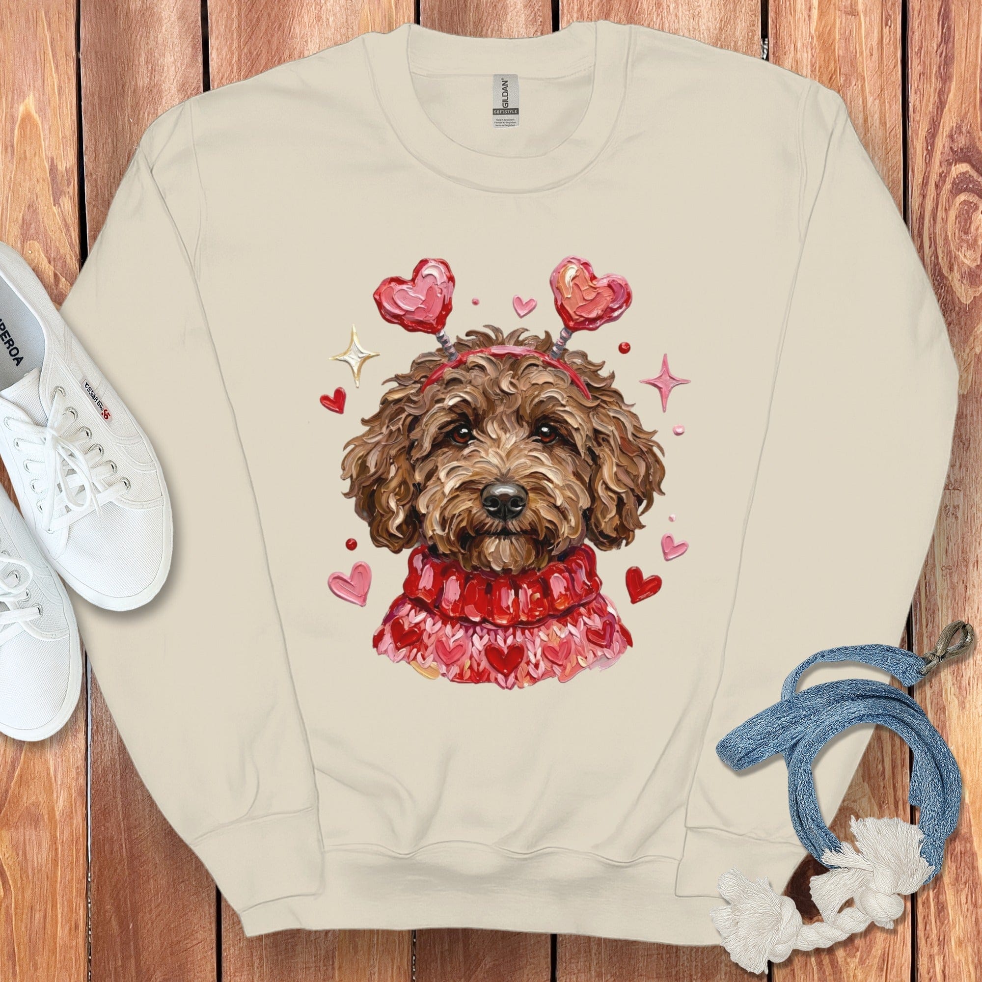 Chocolate Doodle Valentine Sweatshirt in Sand / S by Puppy Jo