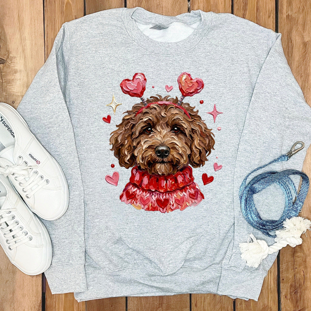 Chocolate Doodle Valentine Sweatshirt in Sport Grey / S by Puppy Jo