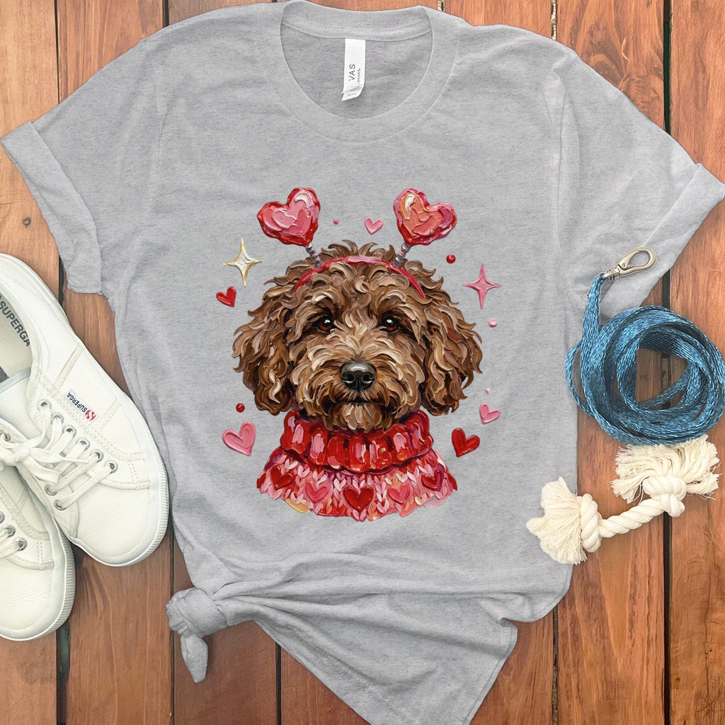 Chocolate Doodle Valentine T-Shirt in Athletic Heather / S by Puppy Jo