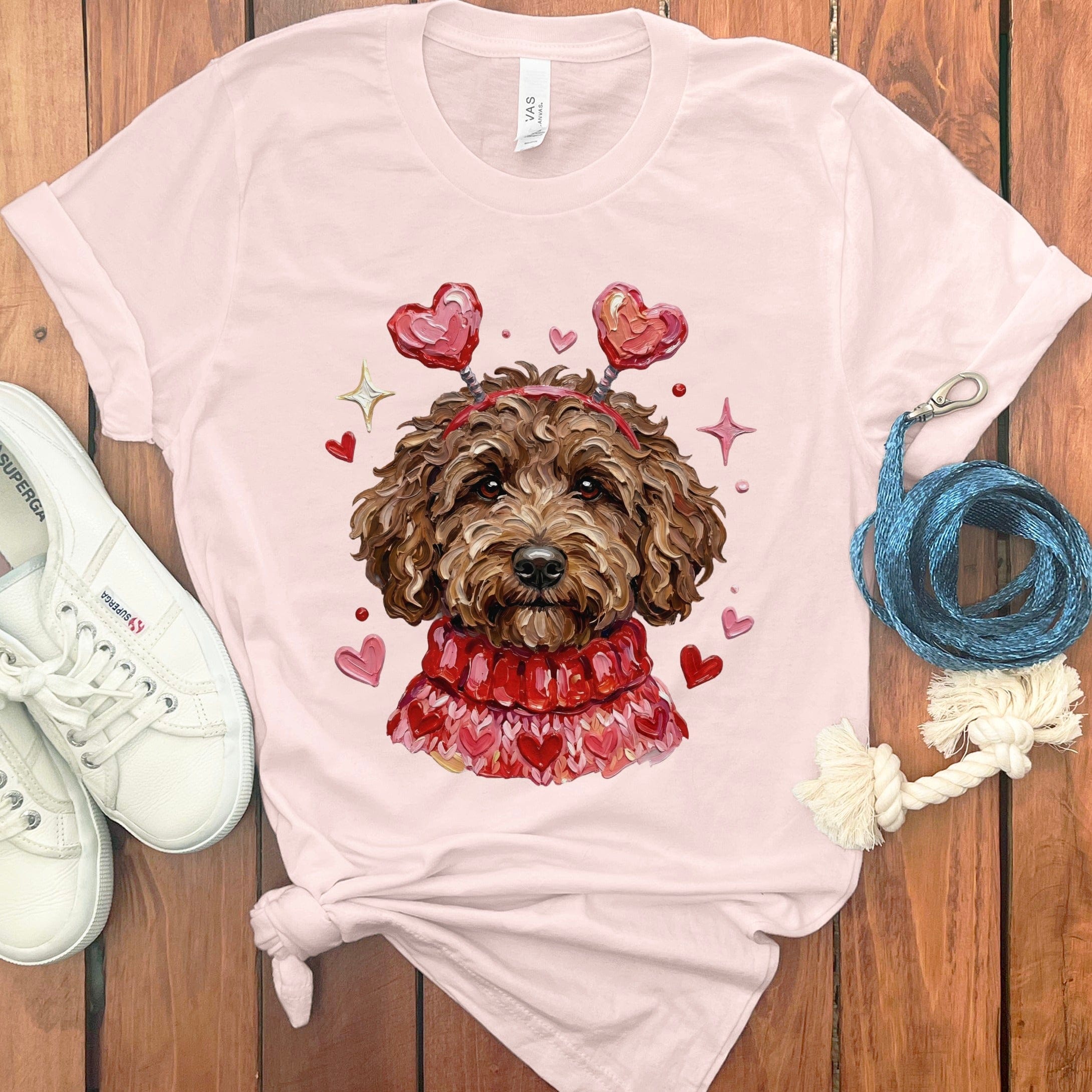 Chocolate Doodle Valentine T-Shirt in Soft Pink / S by Puppy Jo