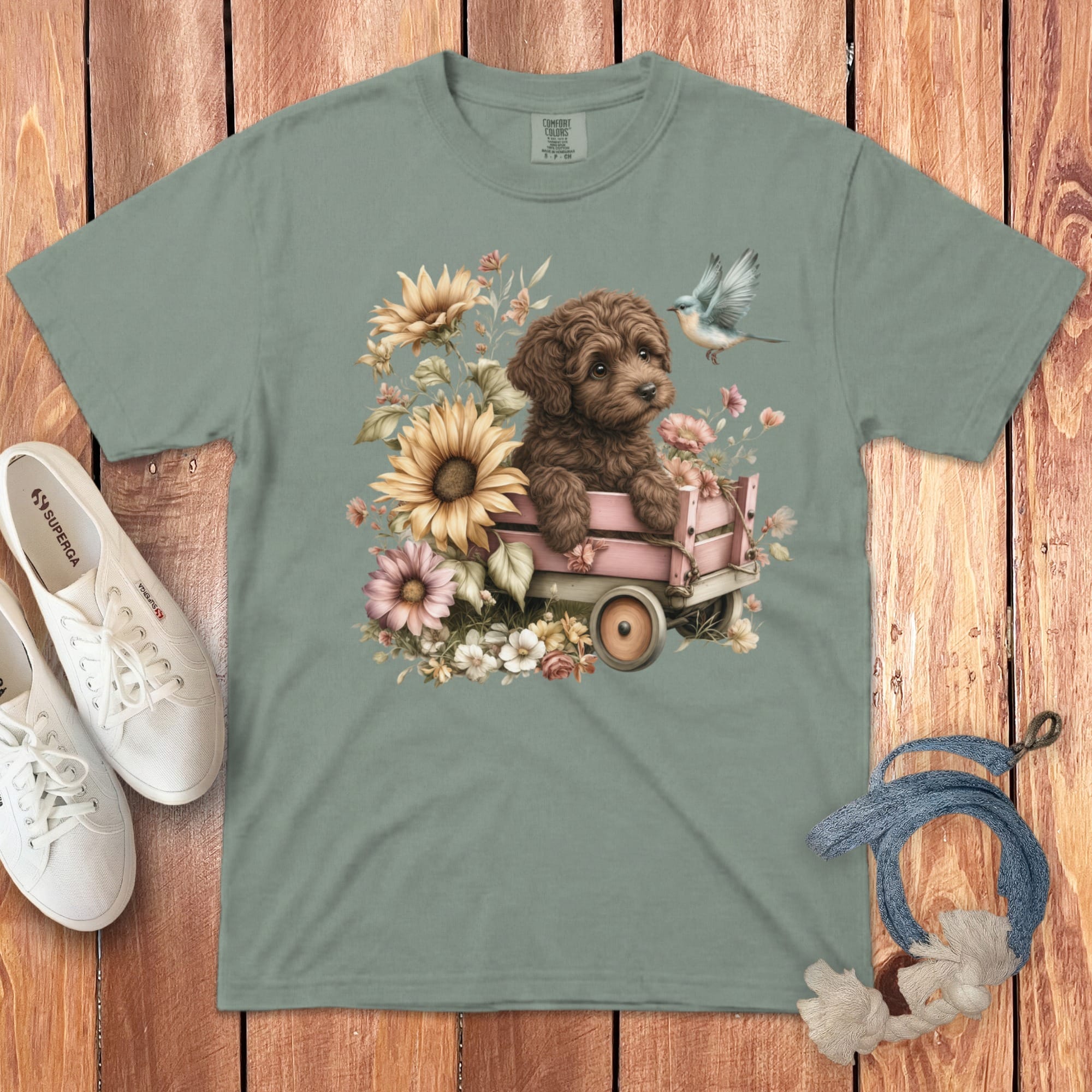 Chocolate Doodle Wagon Signature T-Shirt in Bay / S by Puppy Jo