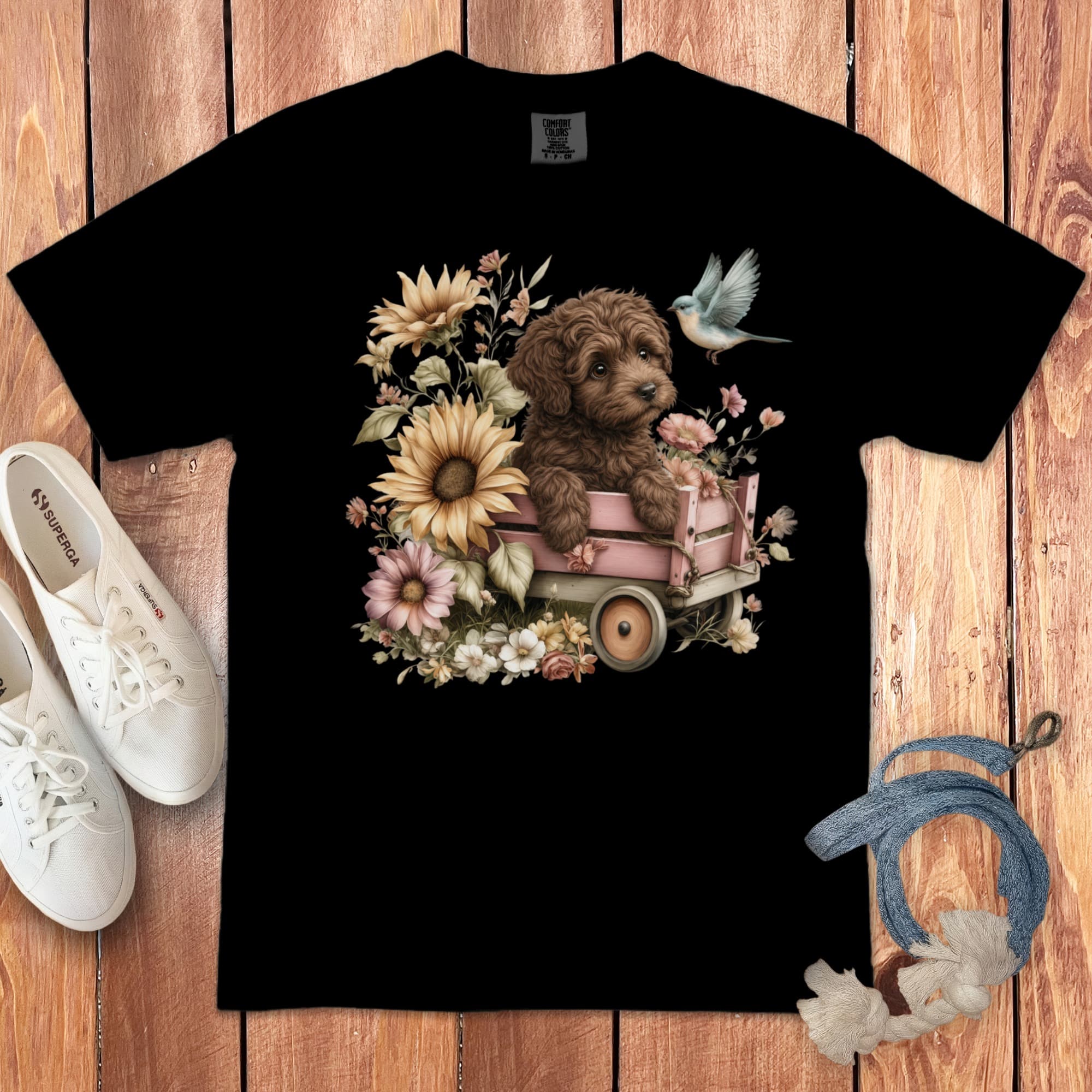 Chocolate Doodle Wagon Signature T-Shirt in Black / S by Puppy Jo