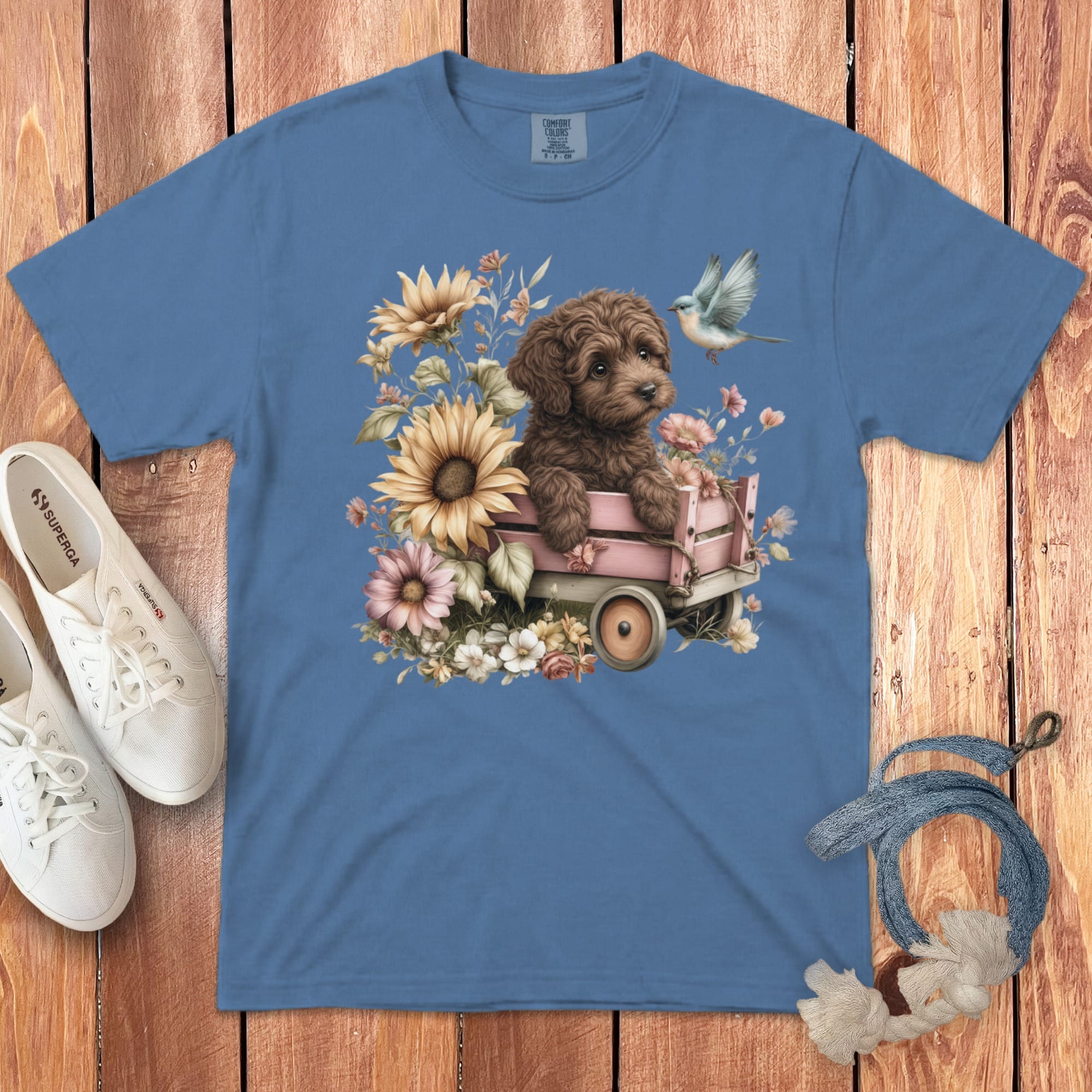 Chocolate Doodle Wagon Signature T-Shirt in Blue Jean / S by Puppy Jo