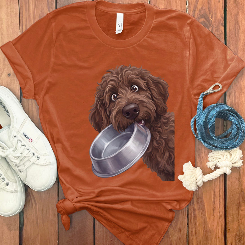 Chocolate Goldendoodle Bowl T-Shirt in Autumn / S by Puppy Jo