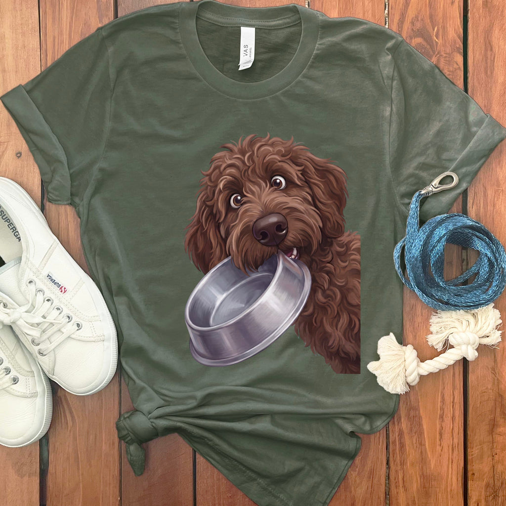 Chocolate Goldendoodle Bowl T-Shirt in Military Green / S by Puppy Jo