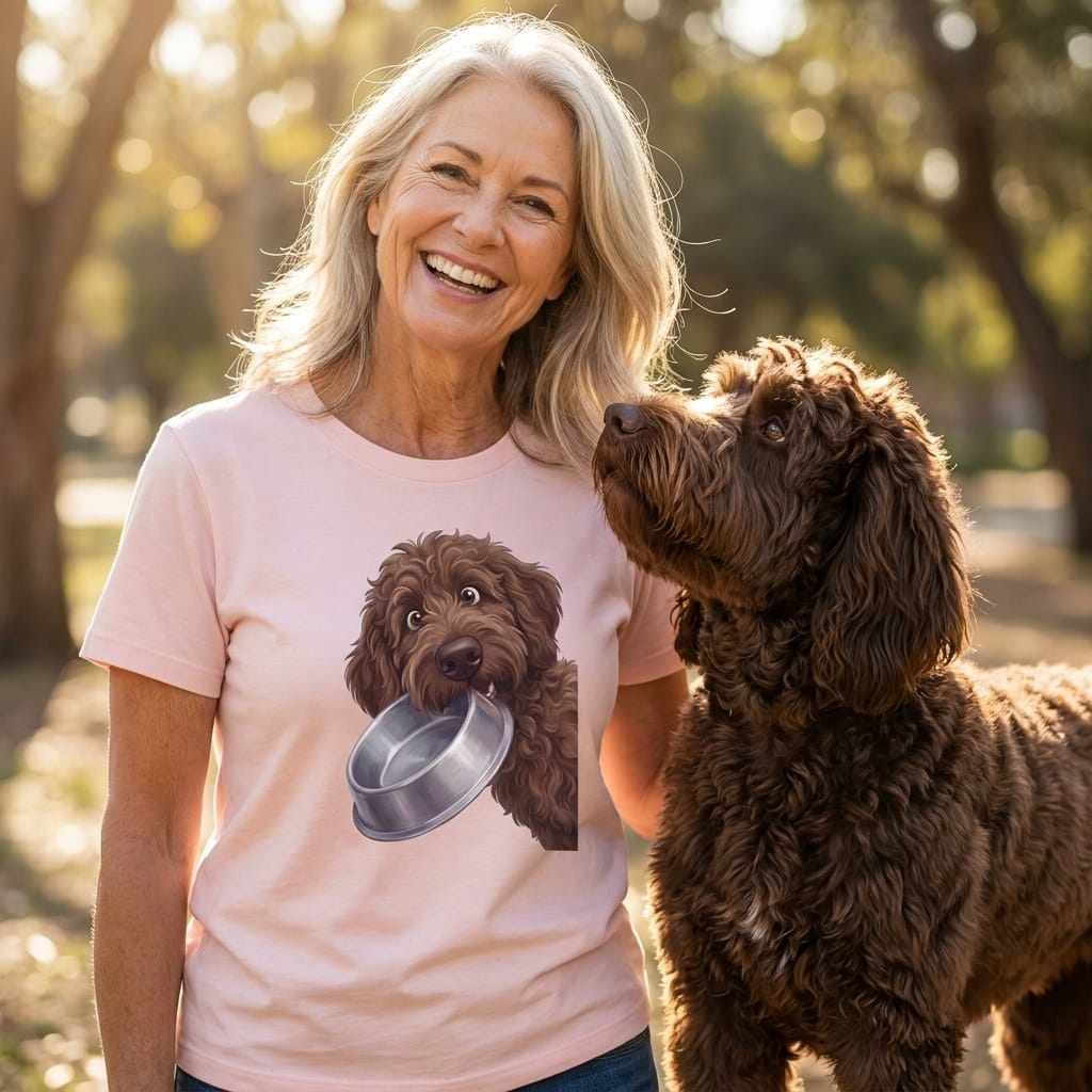 Chocolate Goldendoodle Bowl T-Shirt in by Puppy Jo