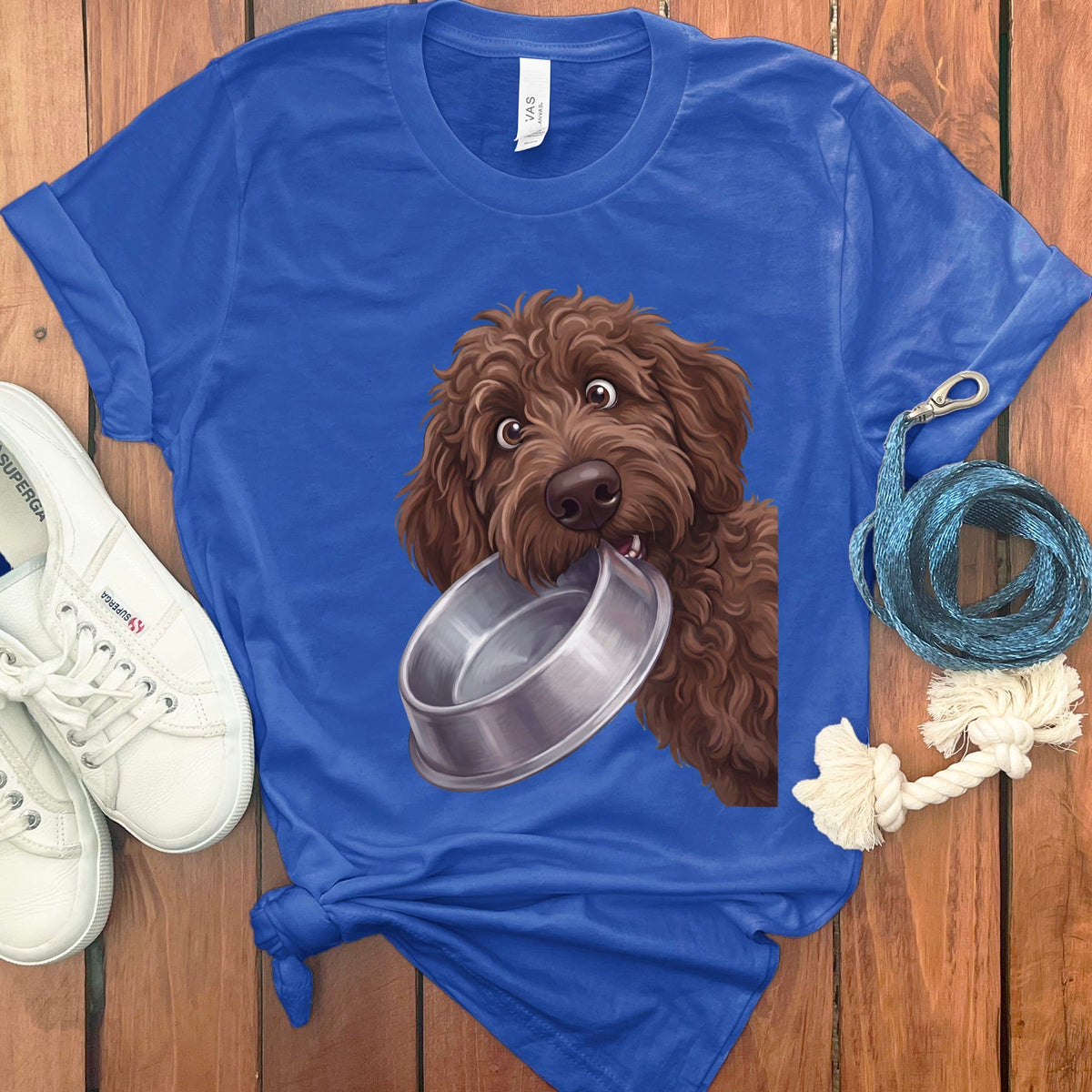Chocolate Goldendoodle Bowl T-Shirt in True Royal / S by Puppy Jo