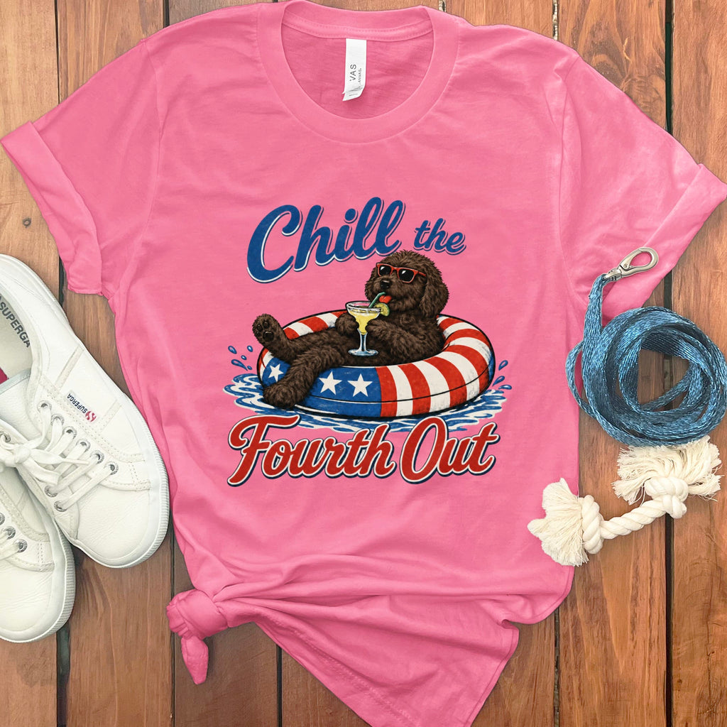 Chocolate Goldendoodle Chill T-Shirt in Charity Pink / S by Puppy Jo
