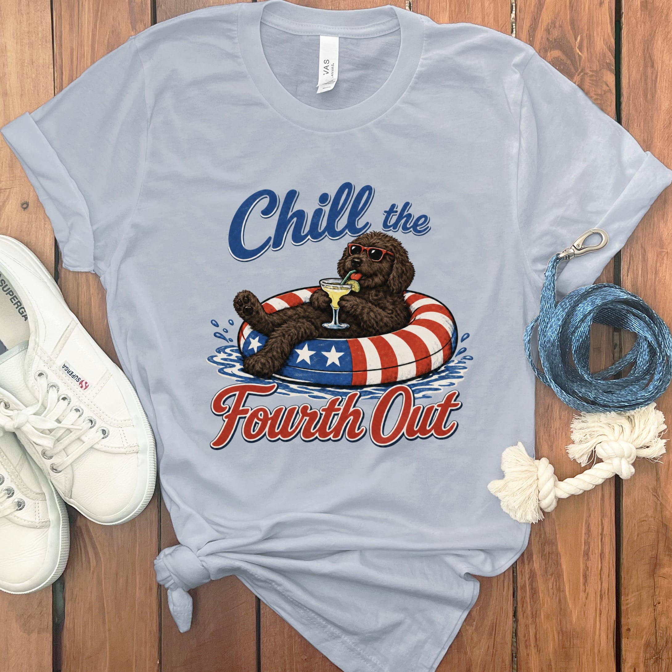 Chocolate Goldendoodle Chill T-Shirt in Light Blue / S by Puppy Jo