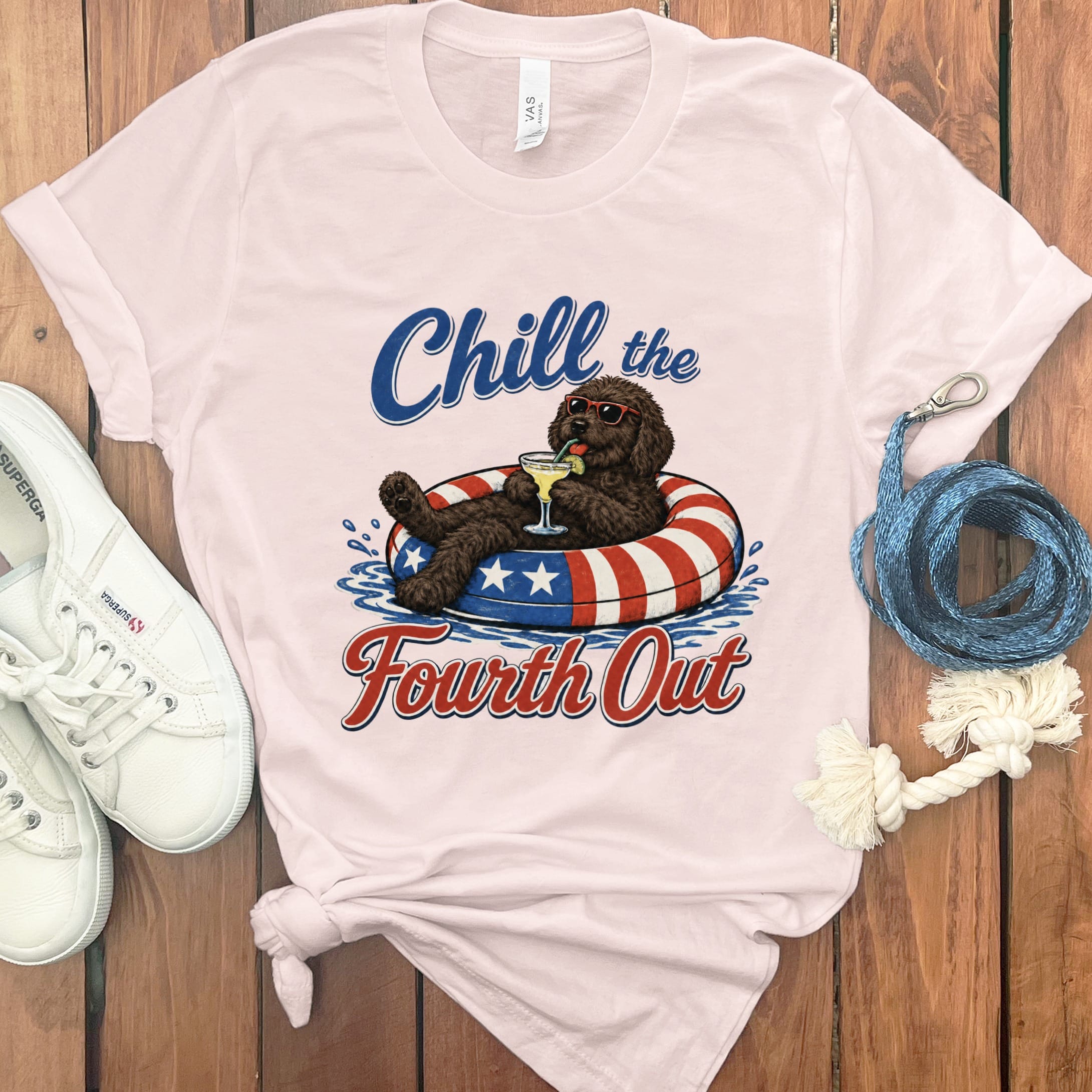 Chocolate Goldendoodle Chill T-Shirt in Soft Pink / S by Puppy Jo