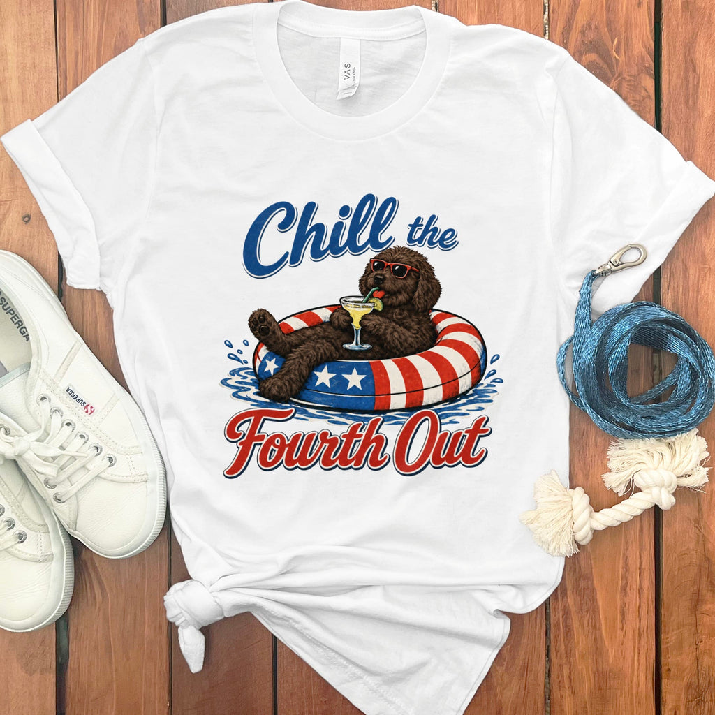 Chocolate Goldendoodle Chill T-Shirt in White / S by Puppy Jo