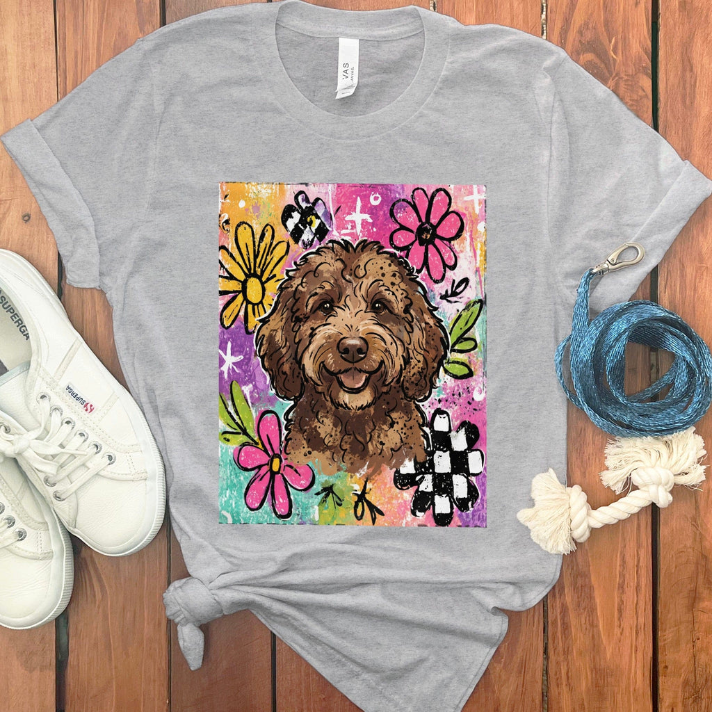Chocolate Goldendoodle Color Pop T-Shirt in Athletic Heather / S by Puppy Jo