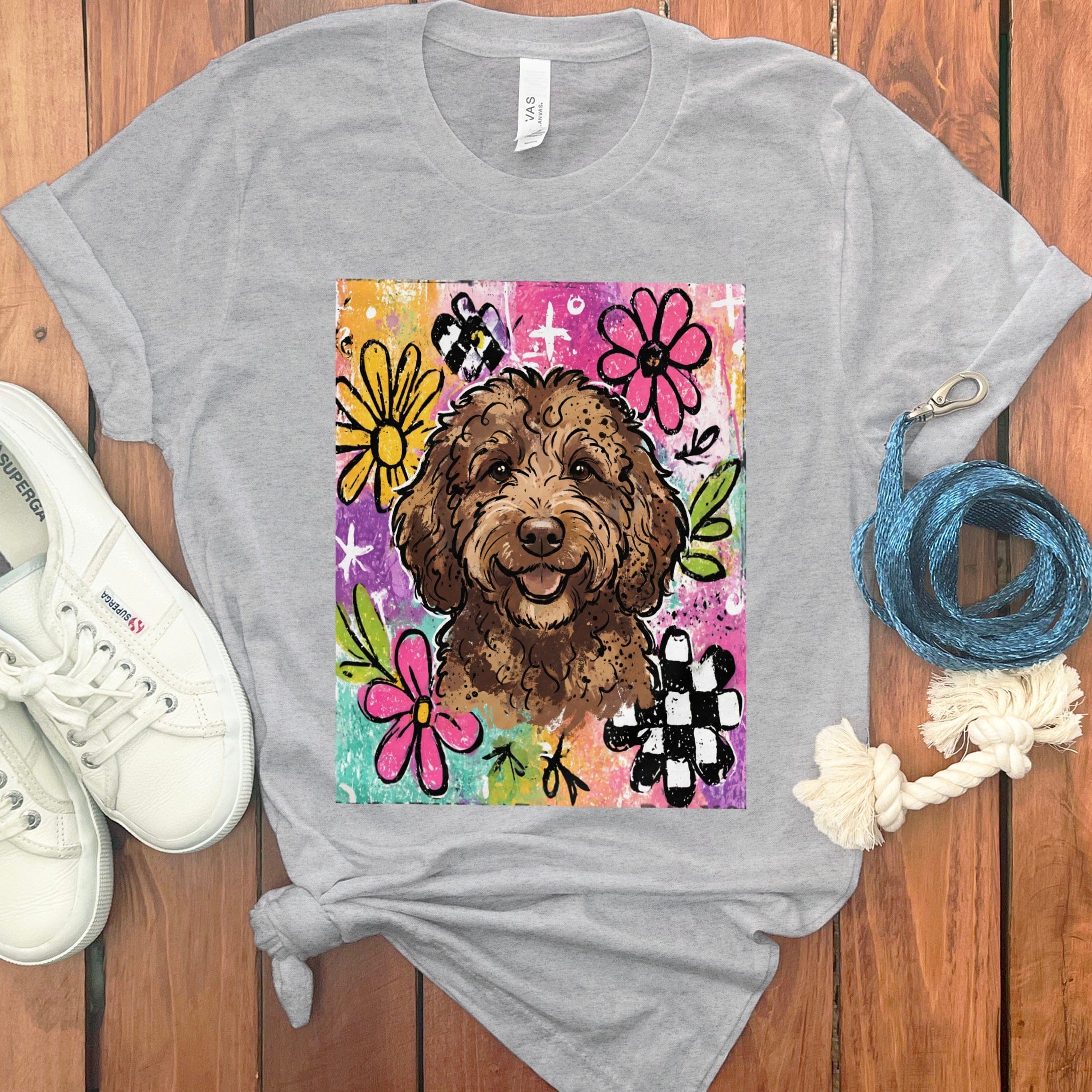 Chocolate Goldendoodle Color Pop T-Shirt in Athletic Heather / S by Puppy Jo