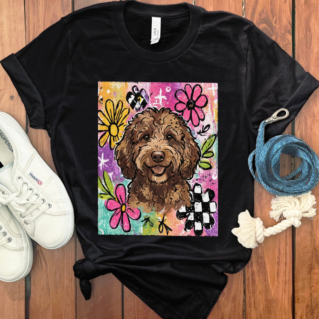 Chocolate Goldendoodle Color Pop T-Shirt in Black / S by Puppy Jo