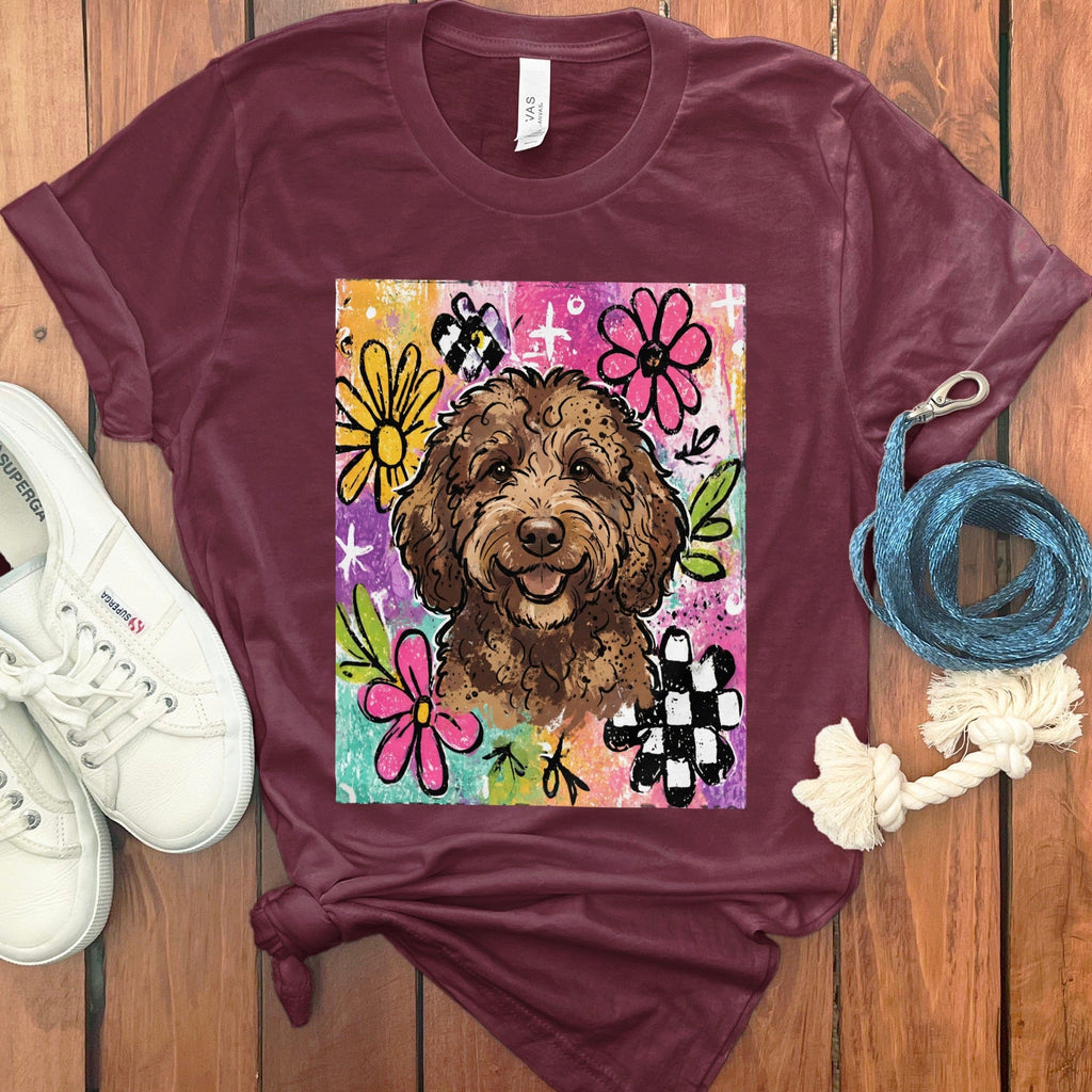 Chocolate Goldendoodle Color Pop T-Shirt in Maroon / S by Puppy Jo