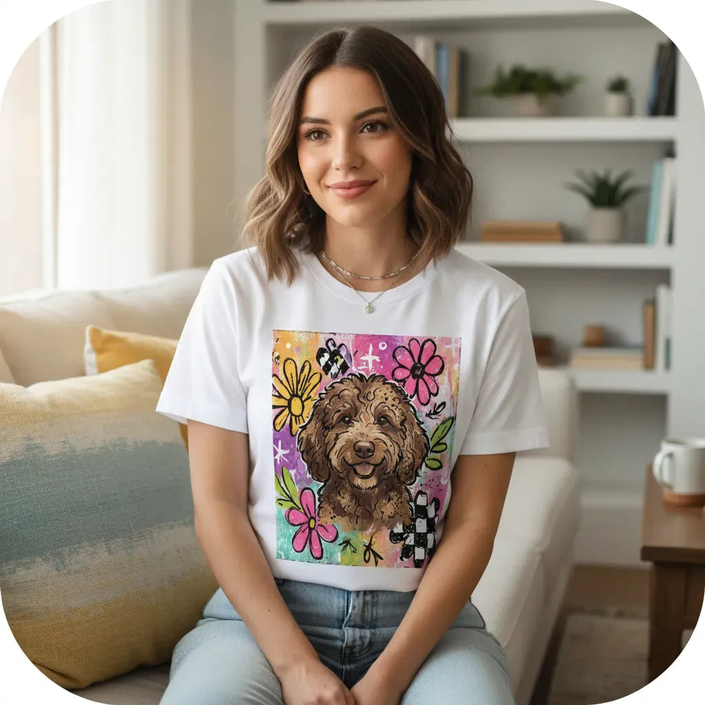 Chocolate Goldendoodle Color Pop T-Shirt in by Puppy Jo