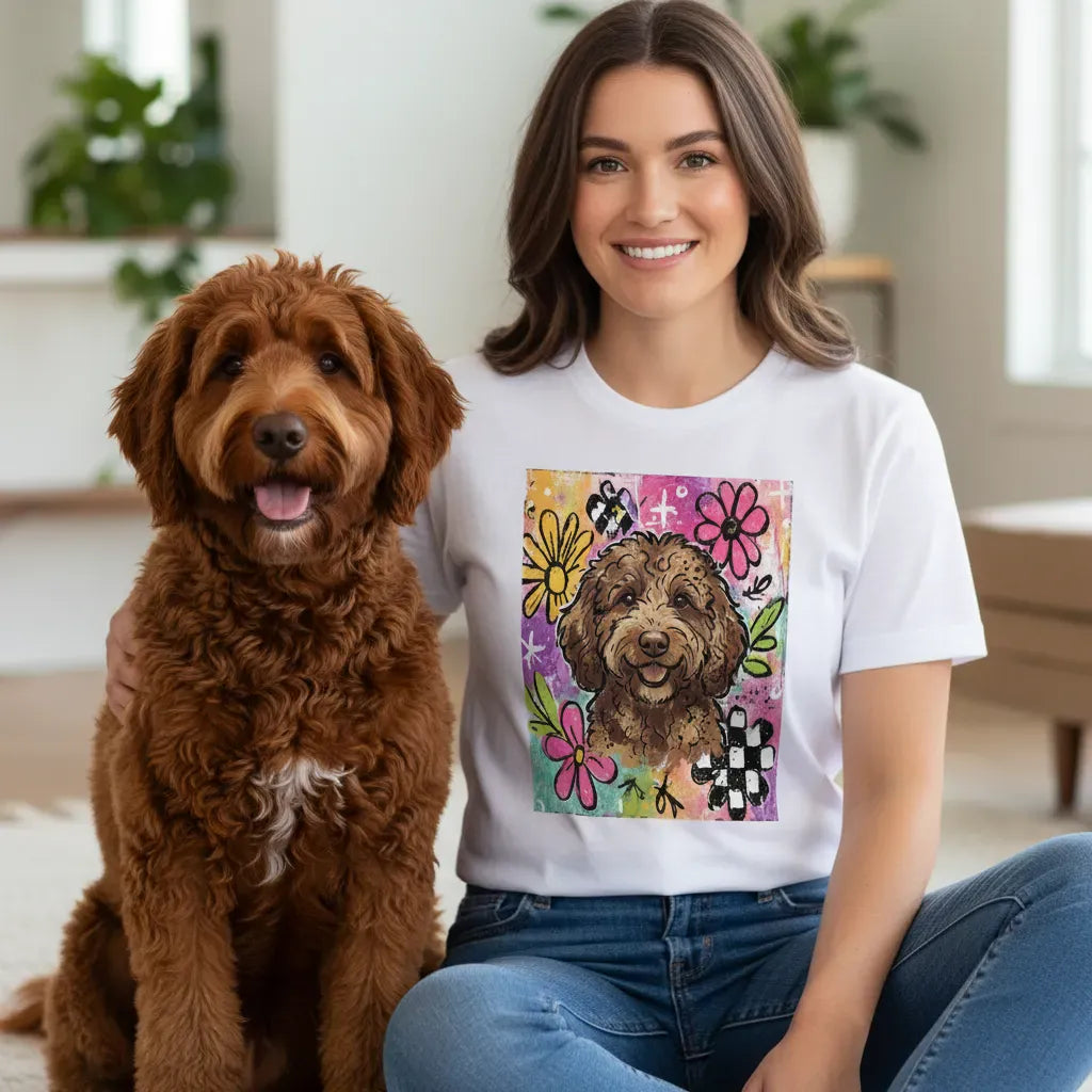 Chocolate Goldendoodle Color Pop T-Shirt in by Puppy Jo