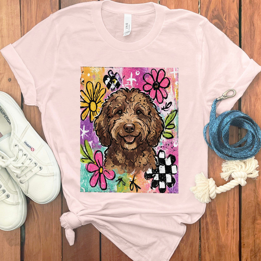 Chocolate Goldendoodle Color Pop T-Shirt in Soft Pink / S by Puppy Jo