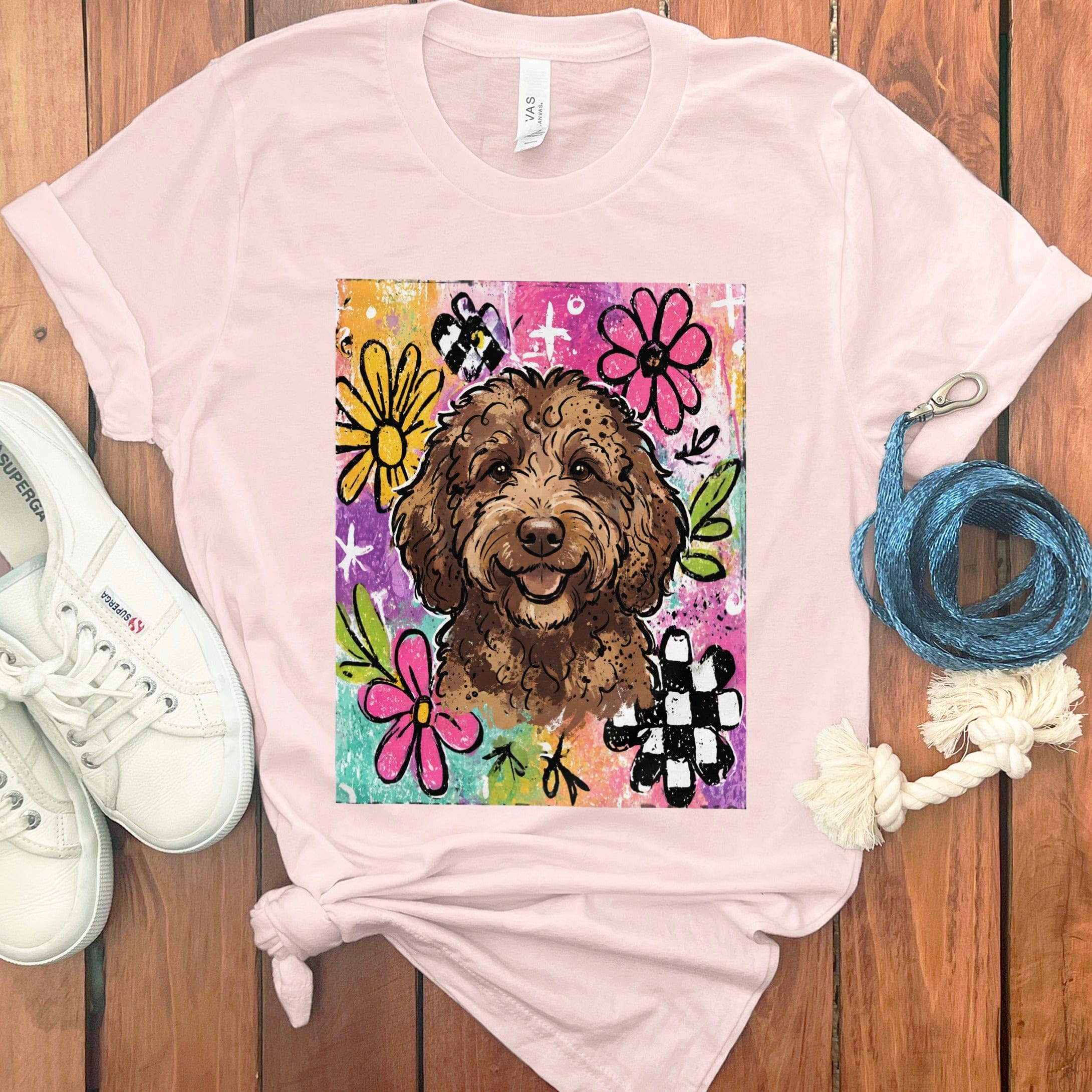 Chocolate Goldendoodle Color Pop T-Shirt in Soft Pink / S by Puppy Jo