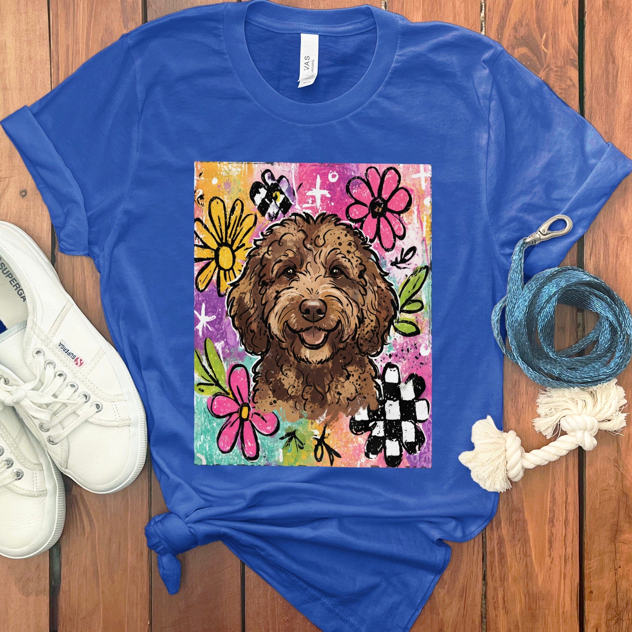 Chocolate Goldendoodle Color Pop T-Shirt in True Royal / S by Puppy Jo