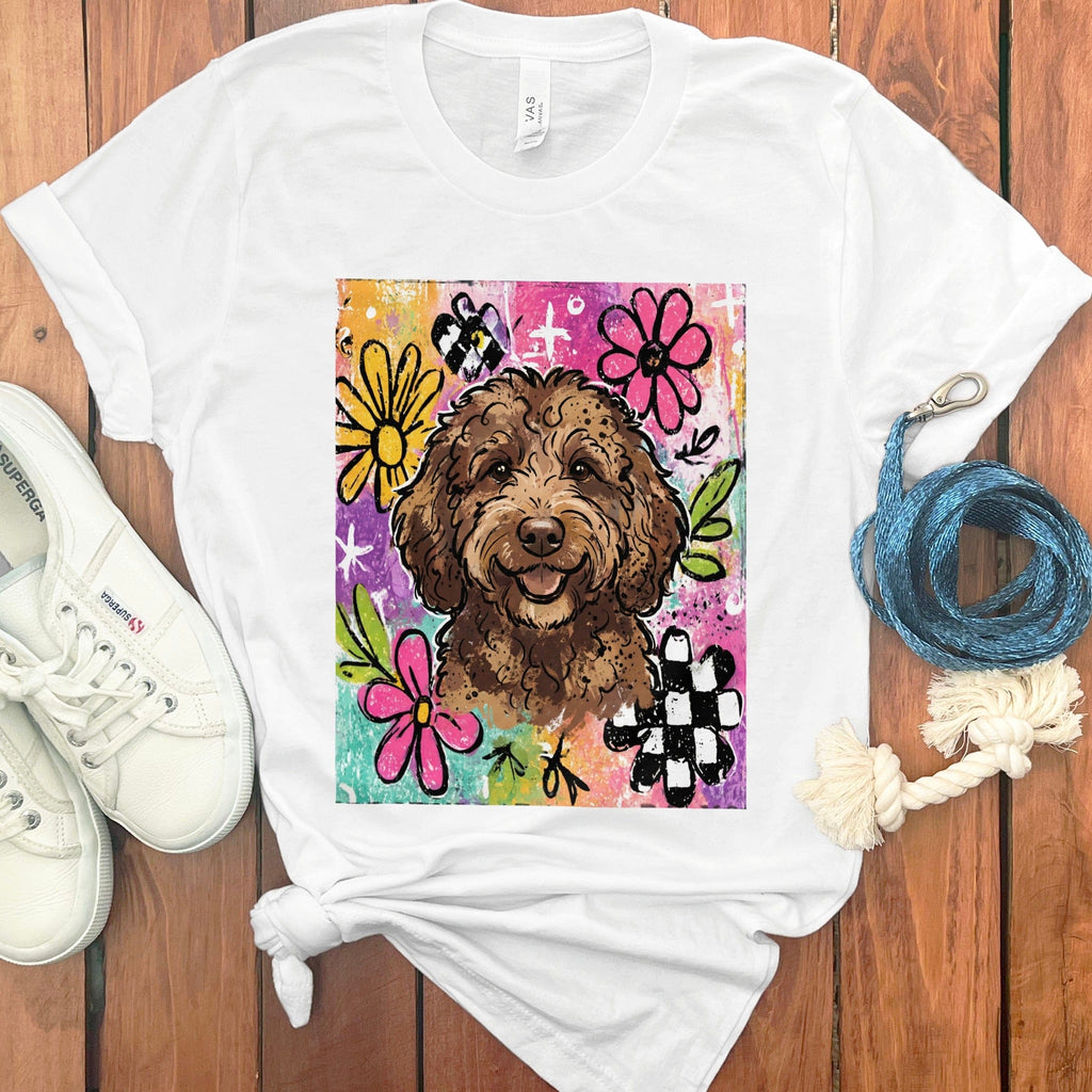 Chocolate Goldendoodle Color Pop T-Shirt in White / S by Puppy Jo