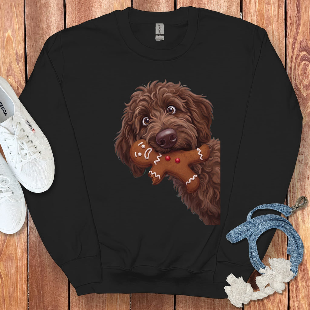 Chocolate Goldendoodle Cookie Thief Sweatshirt in Black / S by Puppy Jo