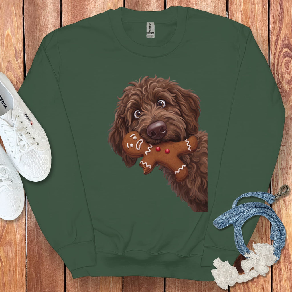 Chocolate Goldendoodle Cookie Thief Sweatshirt in Forest Green / S by Puppy Jo