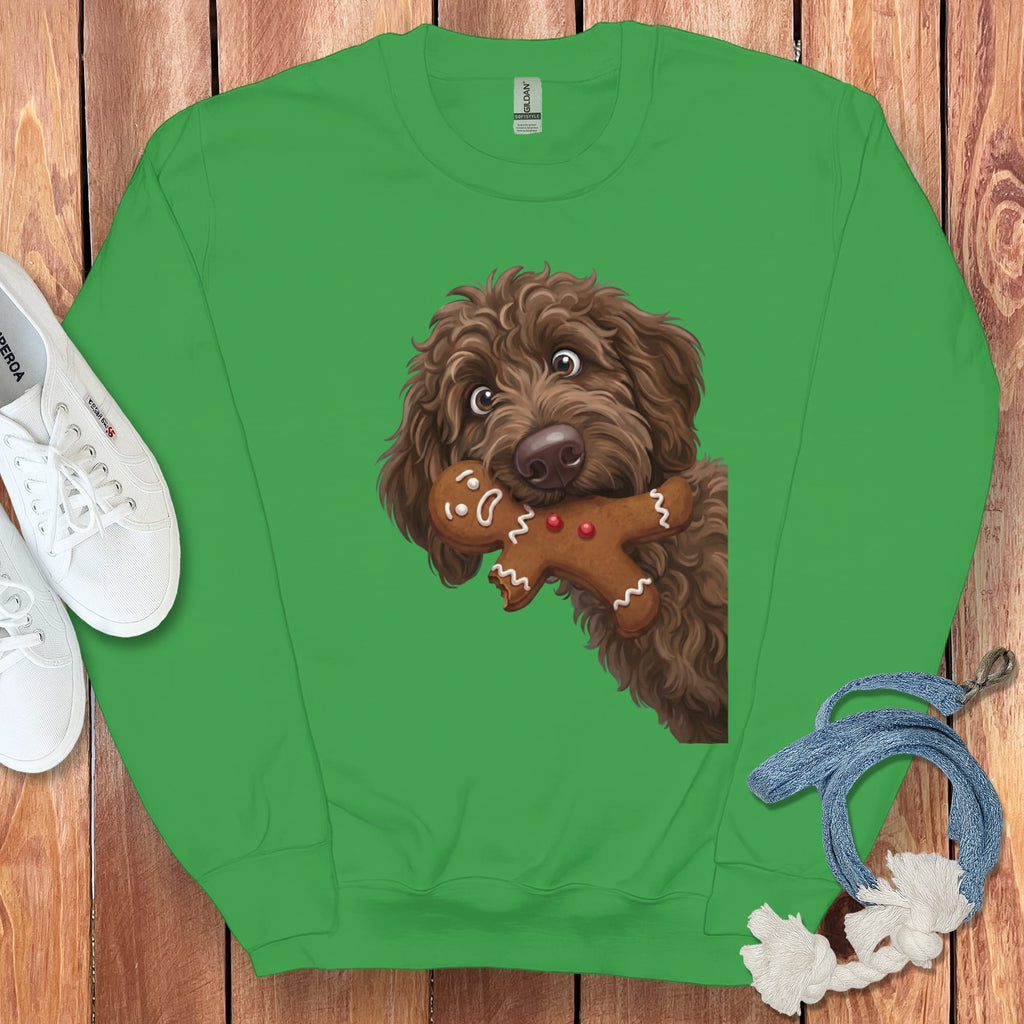Chocolate Goldendoodle Cookie Thief Sweatshirt in Irish Green / S by Puppy Jo