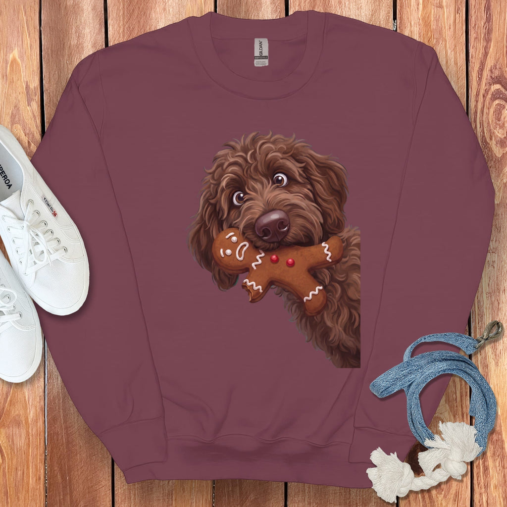 Chocolate Goldendoodle Cookie Thief Sweatshirt in Maroon / S by Puppy Jo