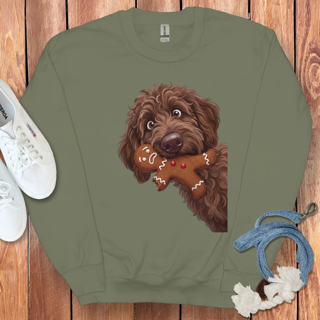 Chocolate Goldendoodle Cookie Thief Sweatshirt in Military Green / S by Puppy Jo