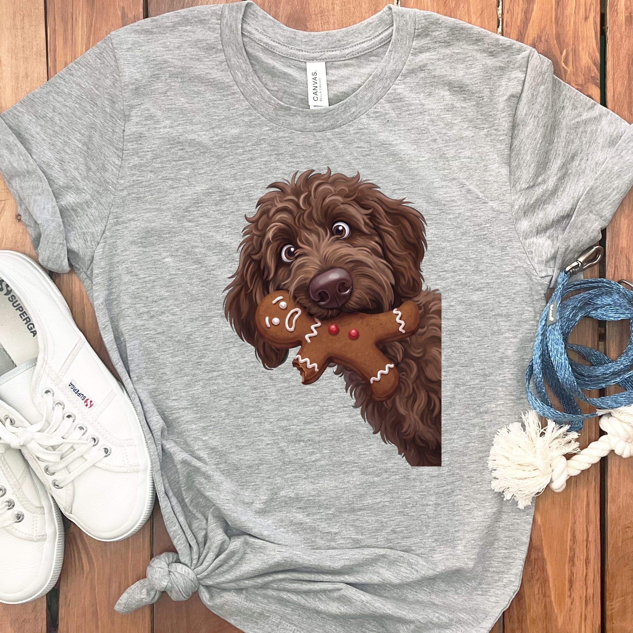 Chocolate Goldendoodle Cookie Thief T-Shirt in S / Athletic Heather by Puppy Jo