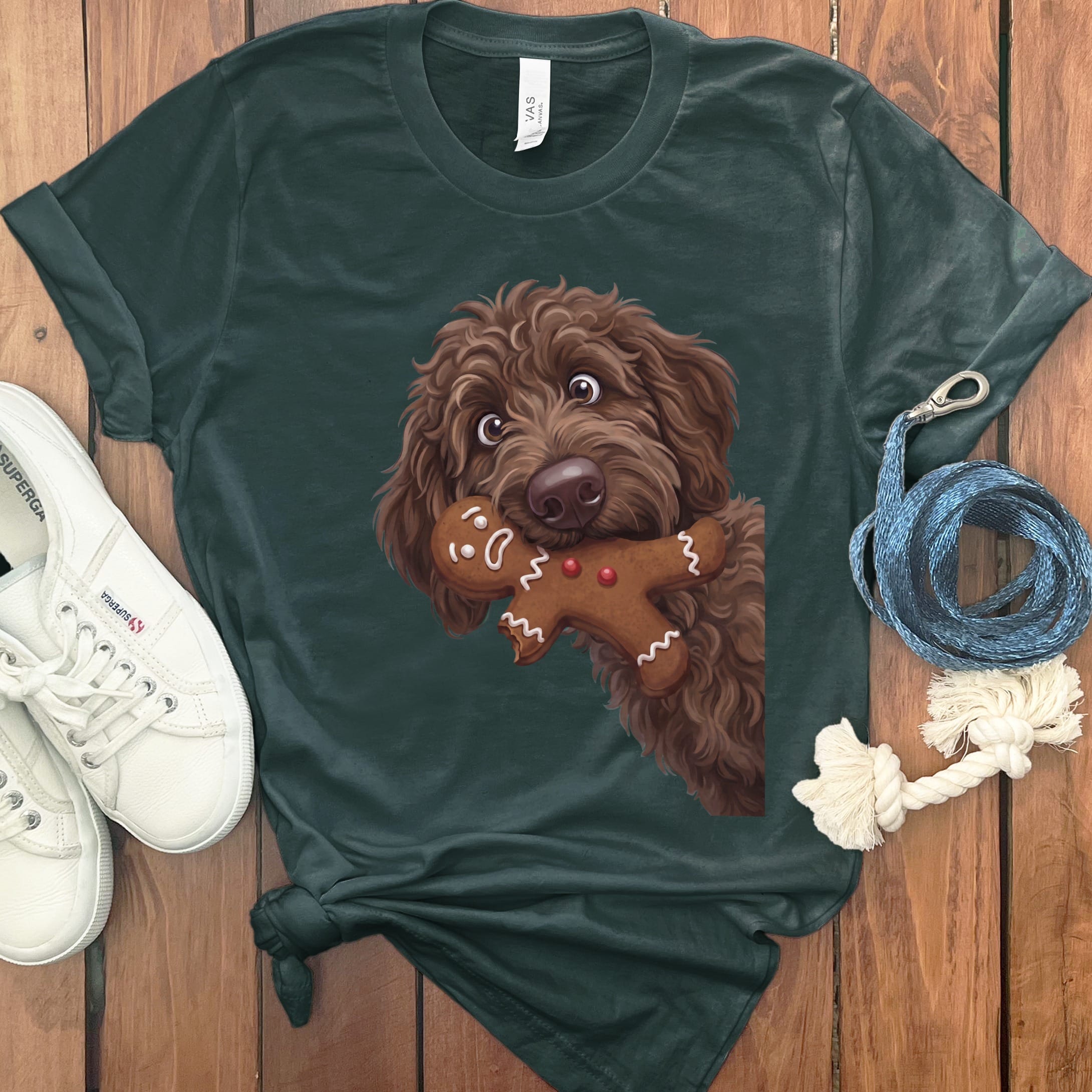 Chocolate Goldendoodle Cookie Thief T-Shirt in S / Forest by Puppy Jo