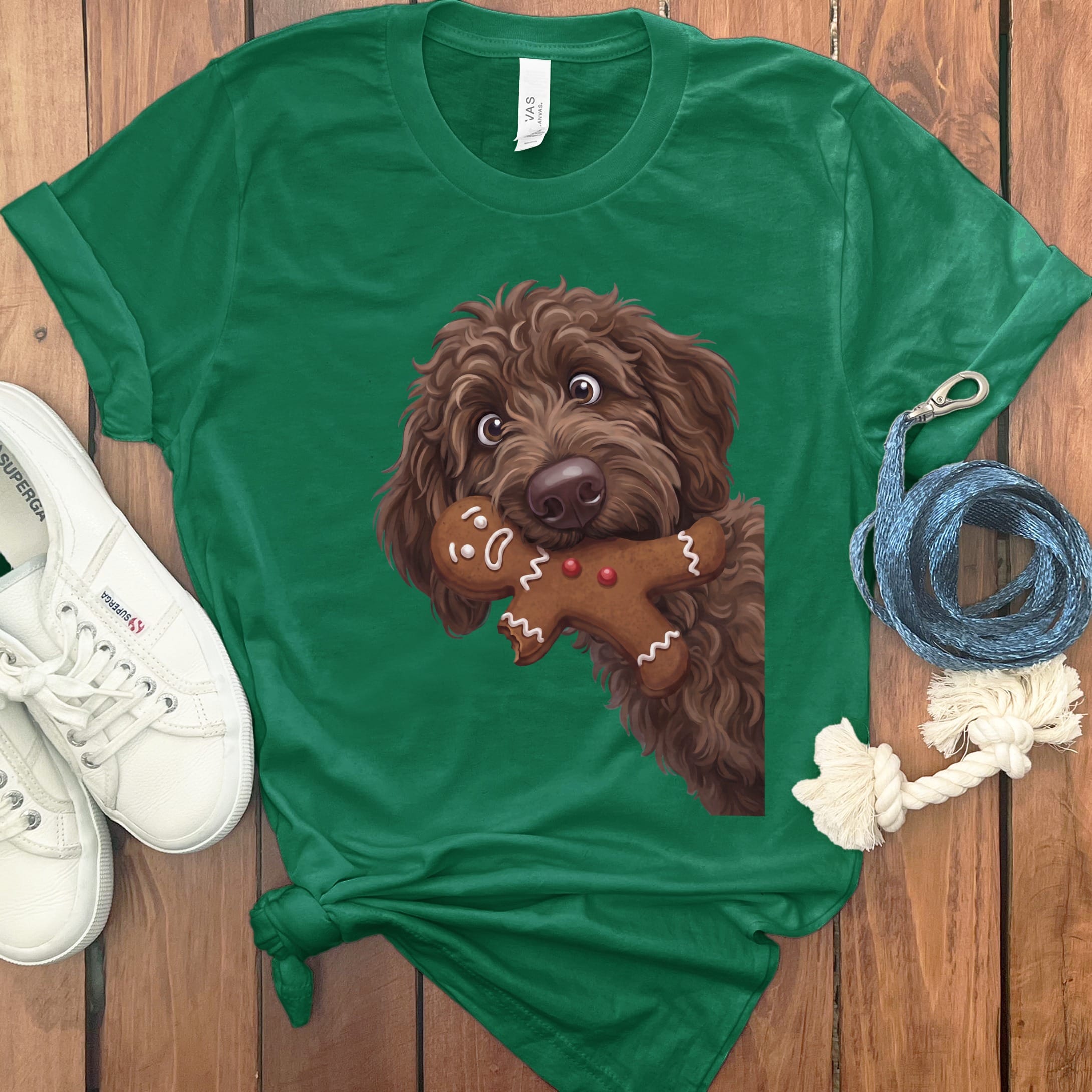 Chocolate Goldendoodle Cookie Thief T-Shirt in S / Kelly by Puppy Jo