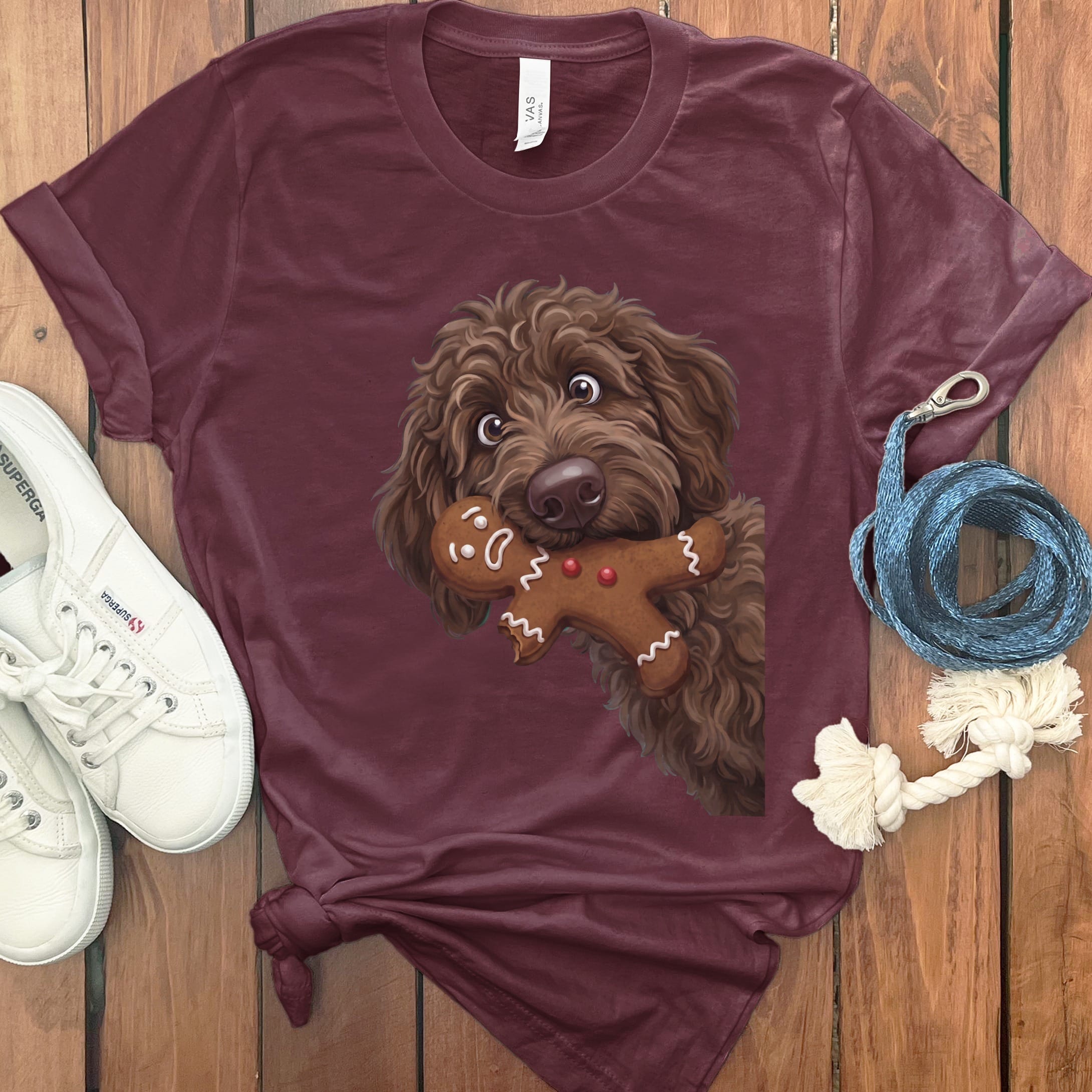 Chocolate Goldendoodle Cookie Thief T-Shirt in S / Maroon by Puppy Jo