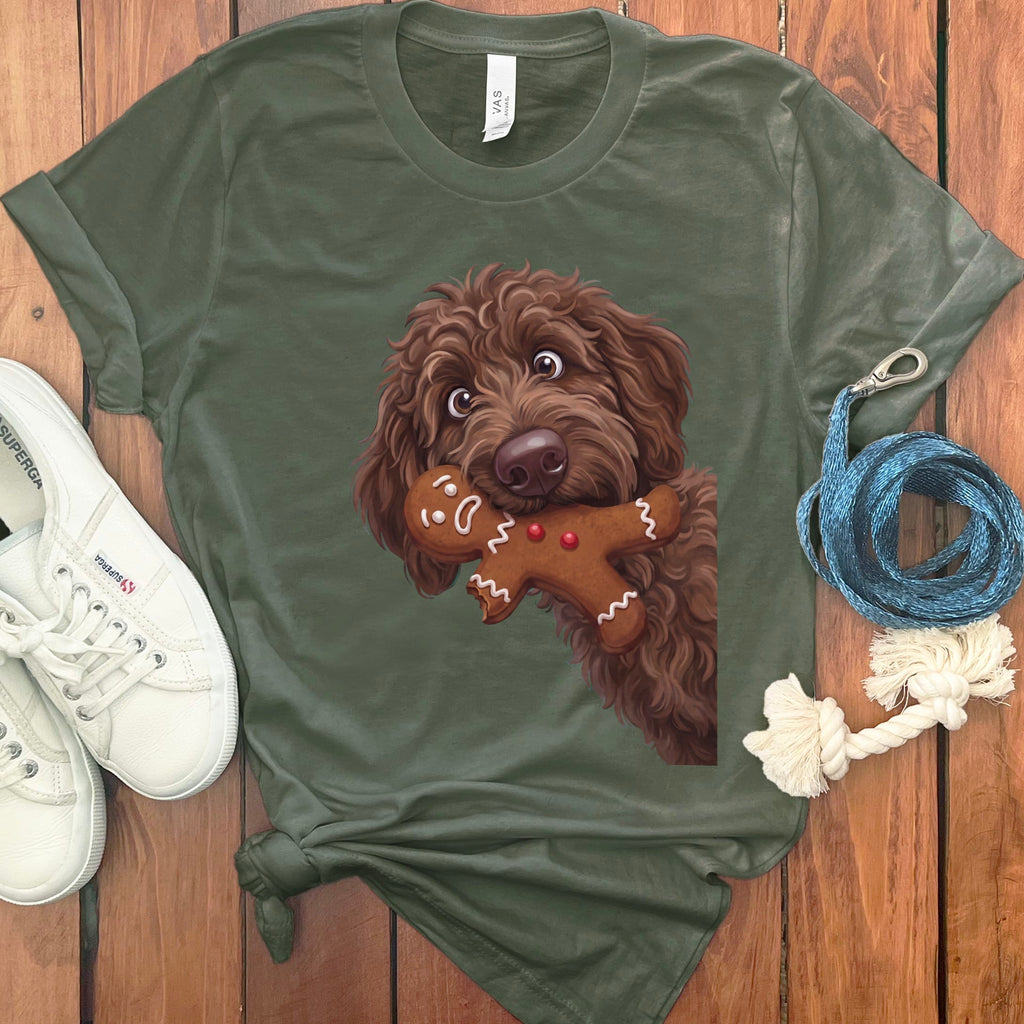 Chocolate Goldendoodle Cookie Thief T-Shirt in S / Military Green by Puppy Jo