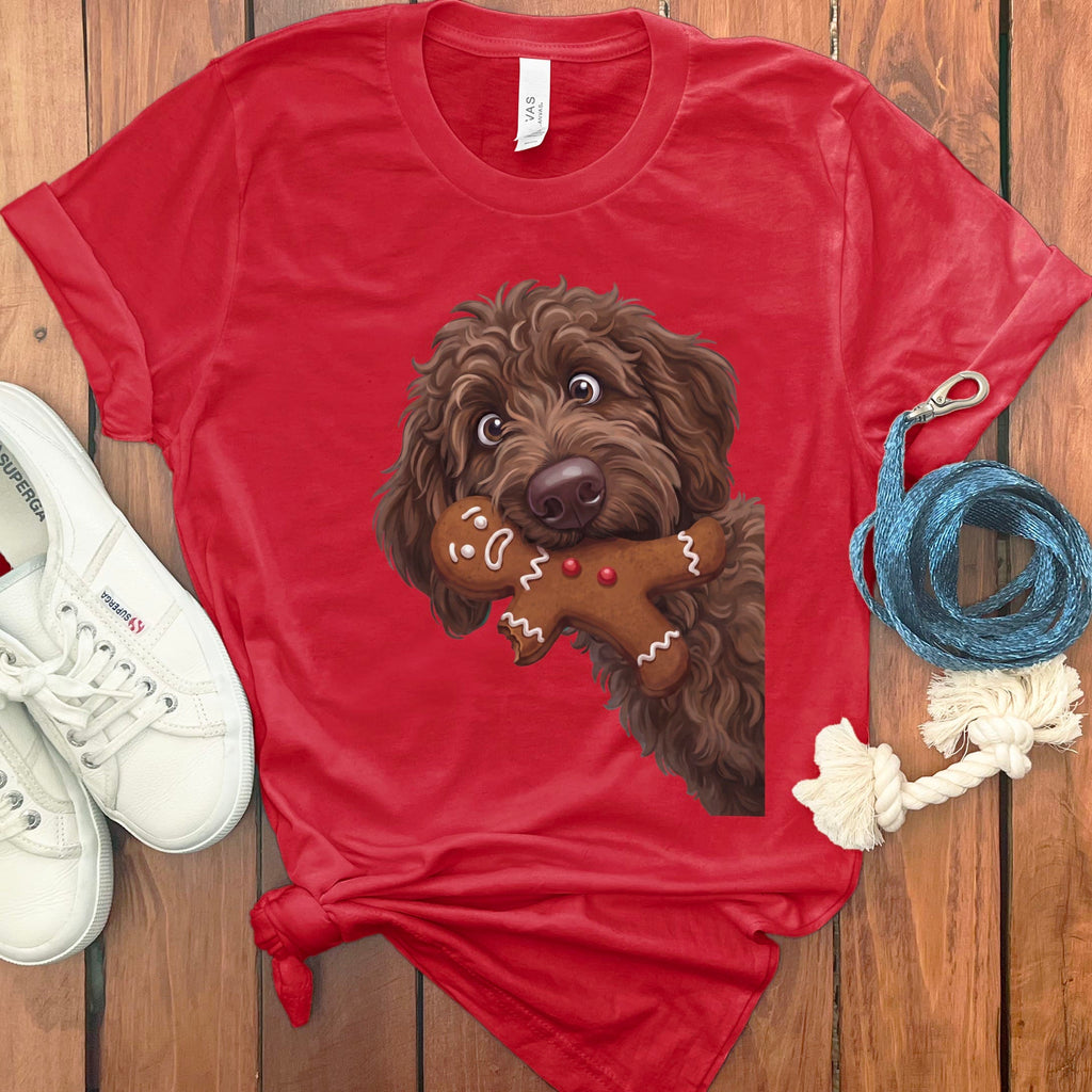 Chocolate Goldendoodle Cookie Thief T-Shirt in S / Red by Puppy Jo