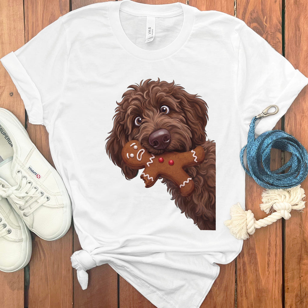 Chocolate Goldendoodle Cookie Thief T-Shirt in S / White by Puppy Jo