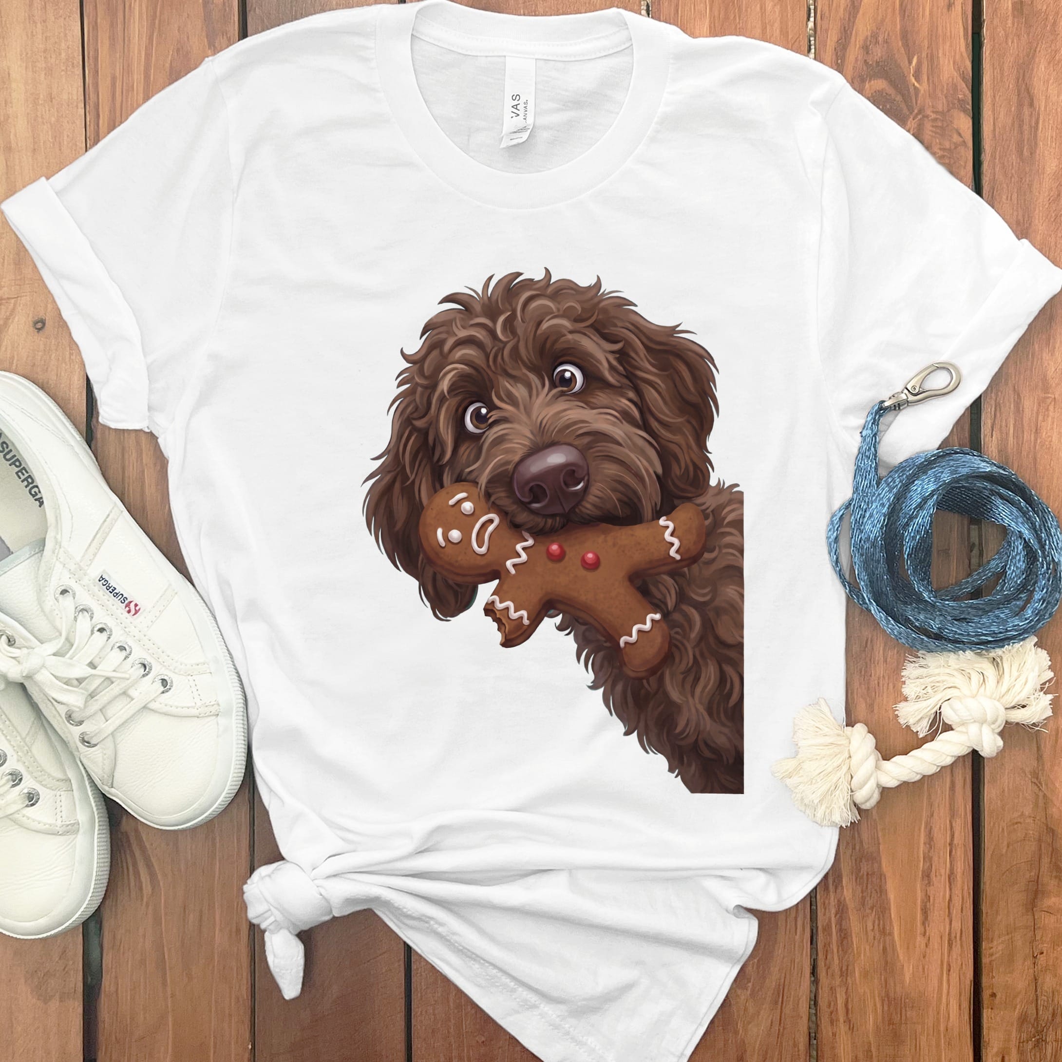 Chocolate Goldendoodle Cookie Thief T-Shirt in S / White by Puppy Jo