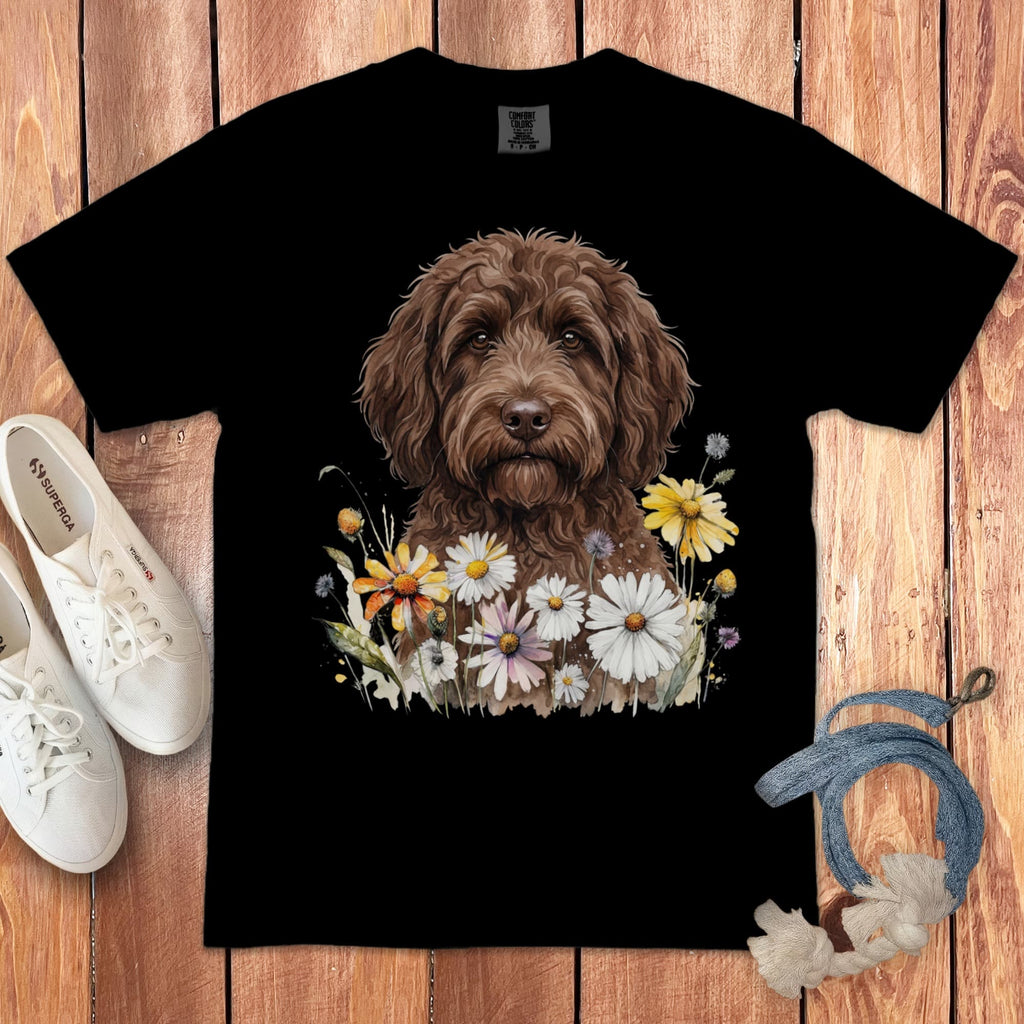 Chocolate Goldendoodle Daisy T-Shirt in Black / S by Puppy Jo