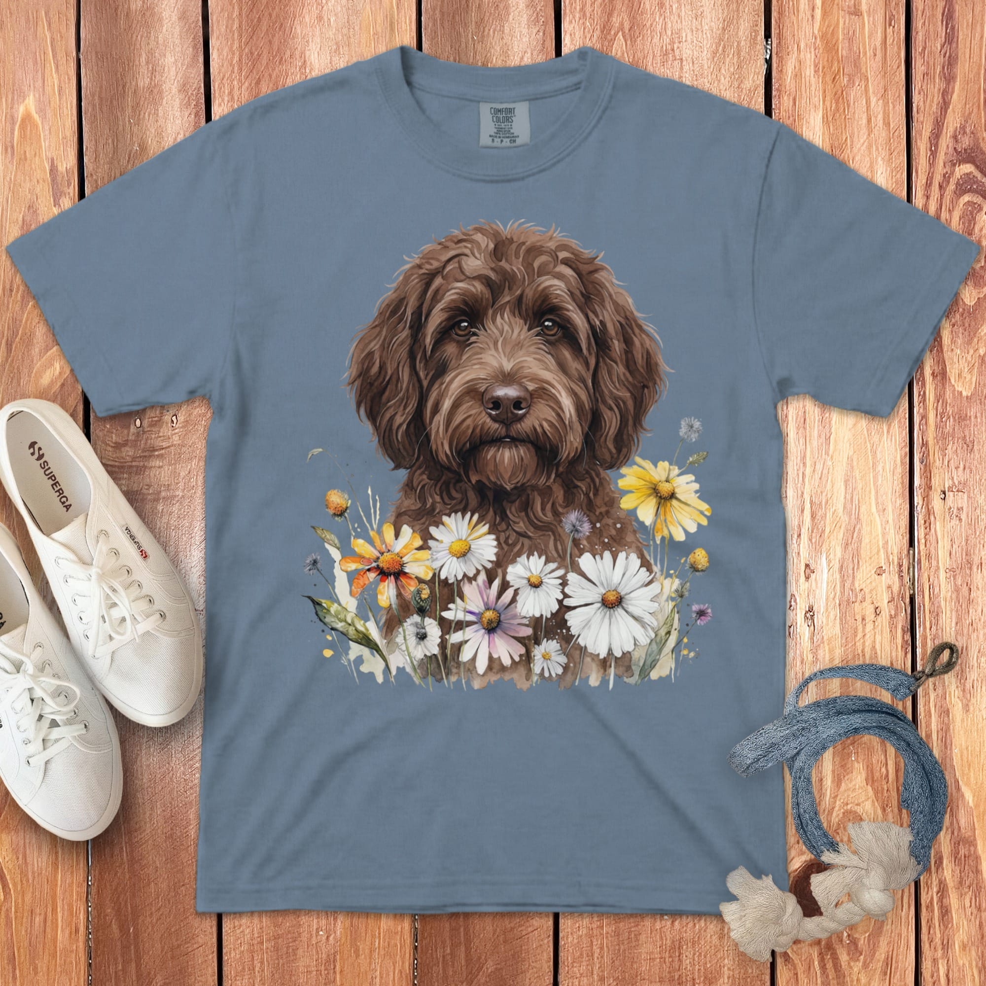 Chocolate Goldendoodle Daisy T-Shirt in Blue Jean / S by Puppy Jo
