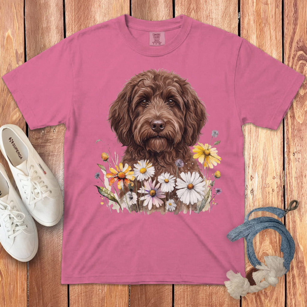 Chocolate Goldendoodle Daisy T-Shirt in Crunchberry / S by Puppy Jo