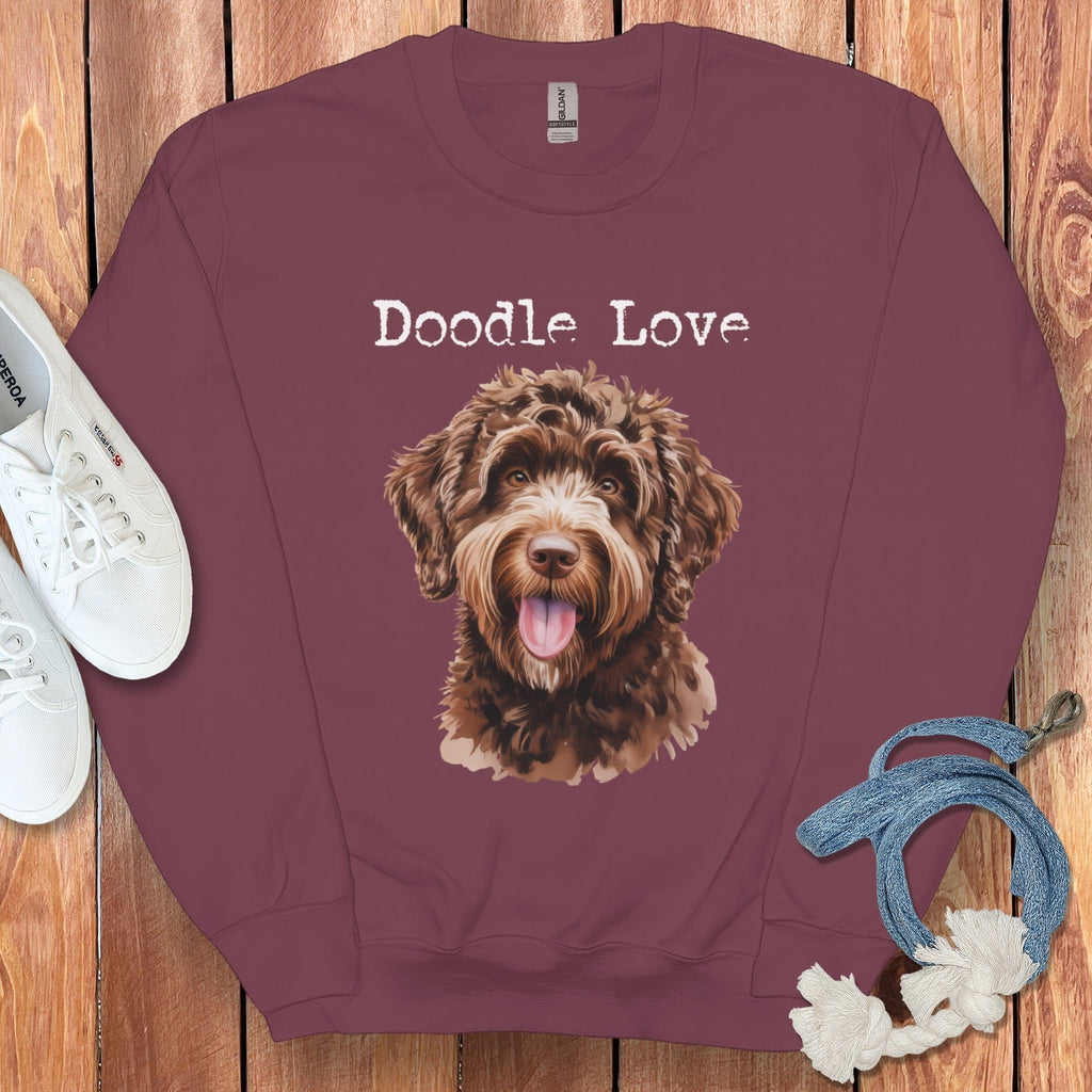 Chocolate Goldendoodle Doodle Love Sweatshirt in Maroon / S by Puppy Jo